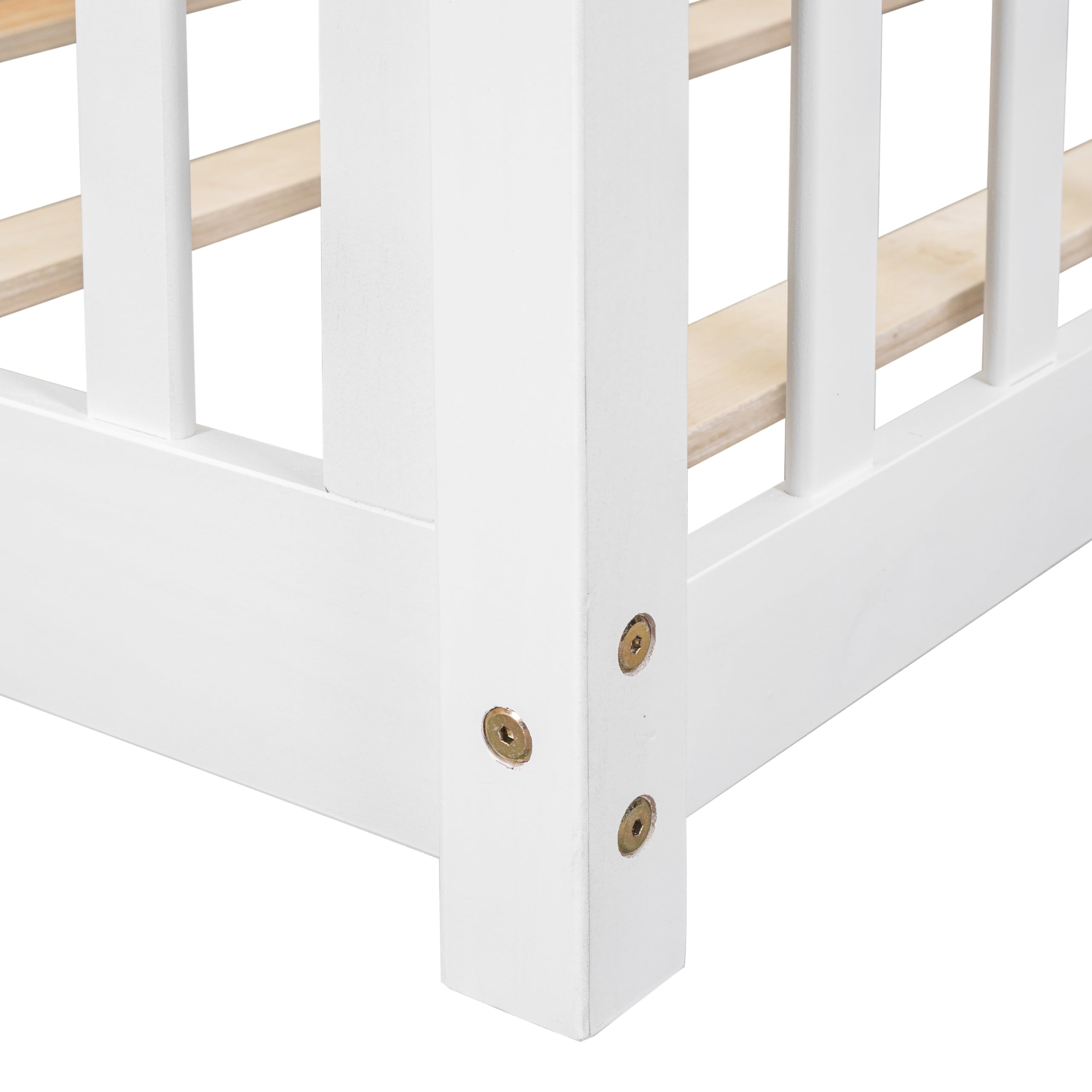 Montessori Twin Size Toddler Floor Bed Frame with Safety Fence & Wood Slats - White Wooden Low Bed for Kids, Girls & Boys - No Box Spring Needed - Perfect for Montessori Rooms, Daycare Centers & Safe Toddler Sleeping Spaces
