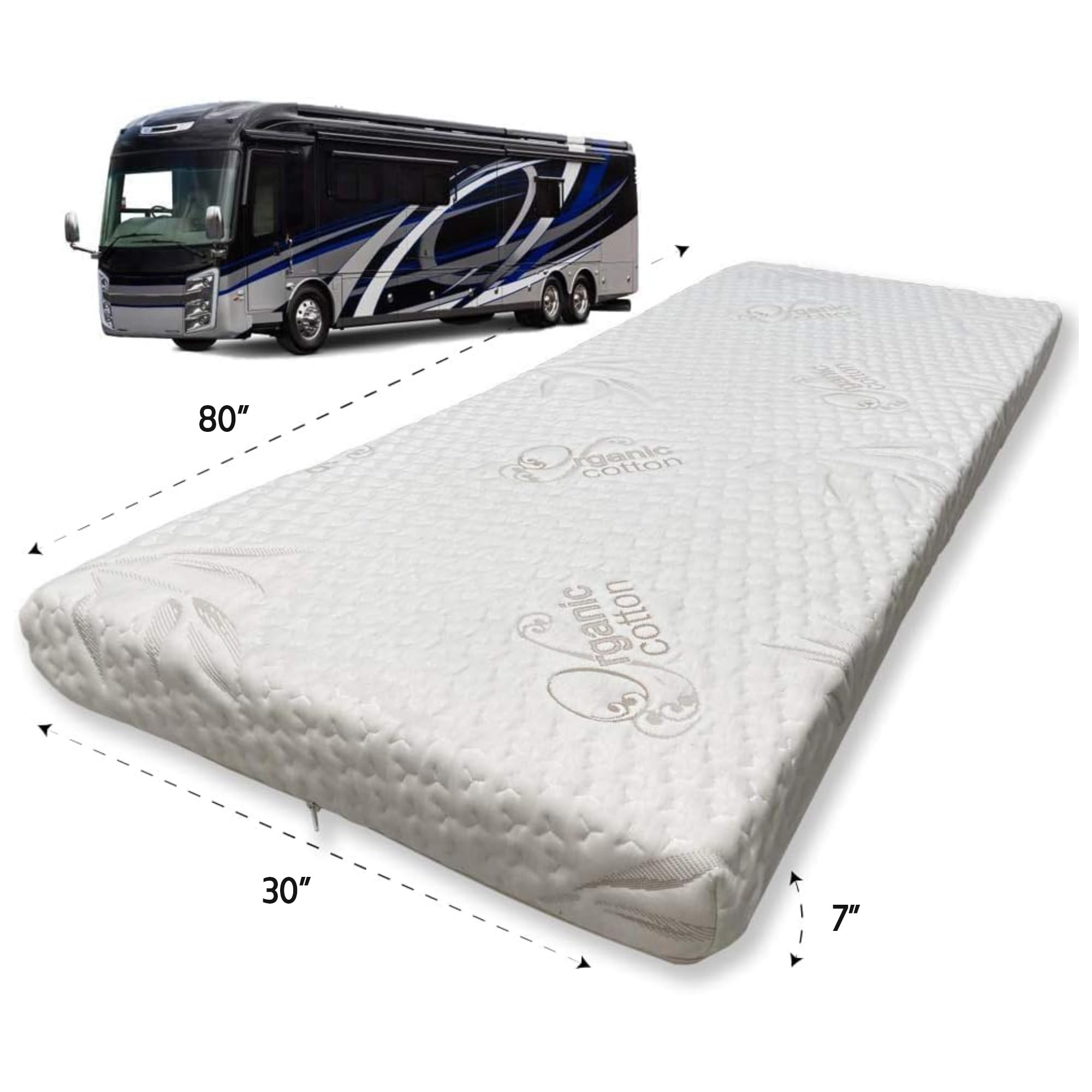 Foamma 7” x 30” x 80” RV Memory Foam Bunk Mattress with Organic Cotton Cover | CertiPUR-US Certified | Made in USA | Comfortable for Travel Trailers & Campers | Perfect for Road Trips, Family Vacations & Outdoor Adventures