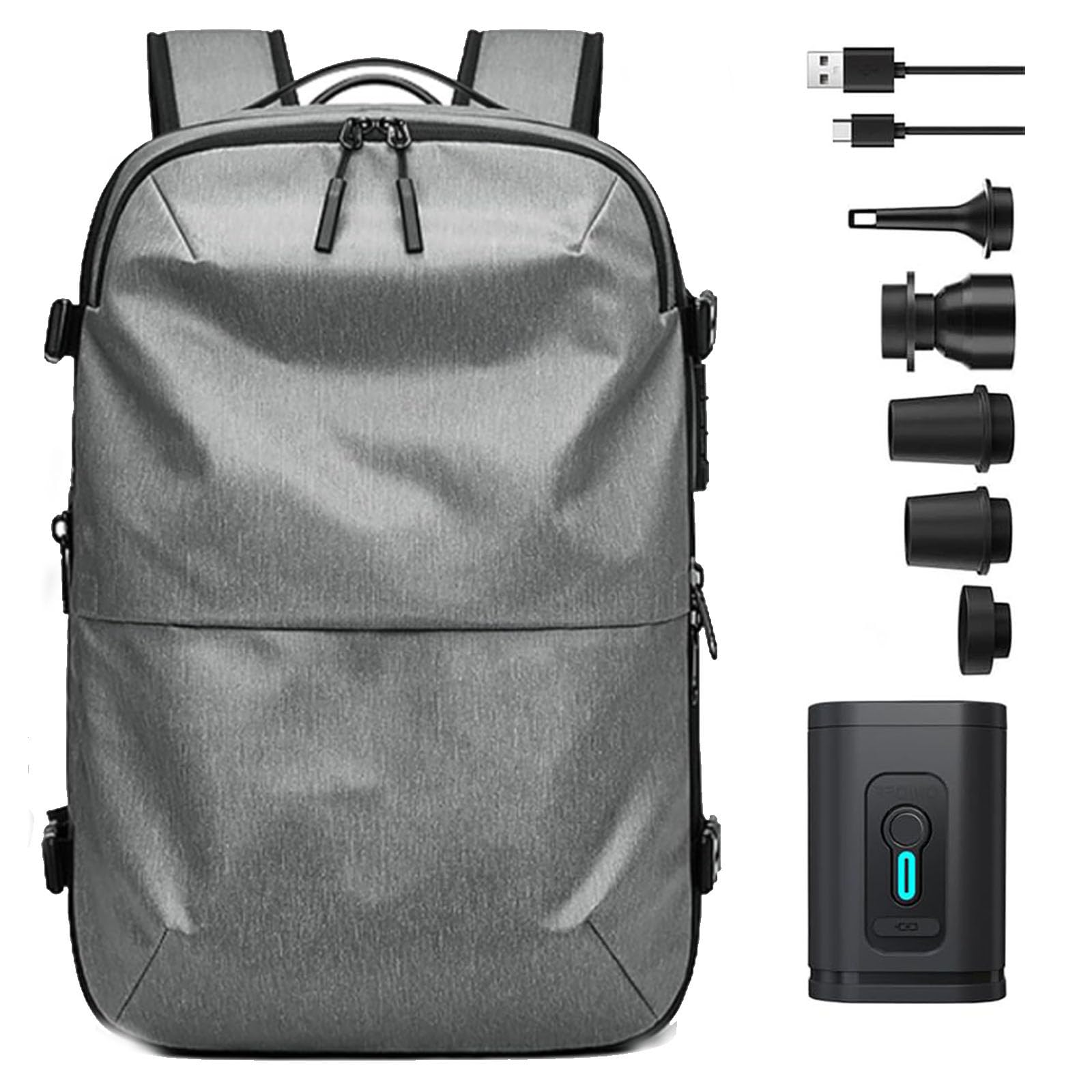 VacPack 2.0 Expandable 60L Anti-Theft Travel Backpack with Air Pump - Grey | Lightweight Vacuum Compression for Camping, Hiking & Air Travel