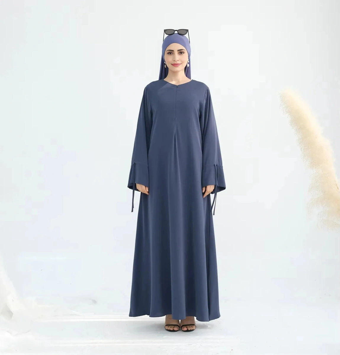 Elegant Nida Cuffed Sleeve Abaya Dress #25938 - Modest Islamic Prayer Dress for Women, Perfect for Mosque, Eid & Special Occasions