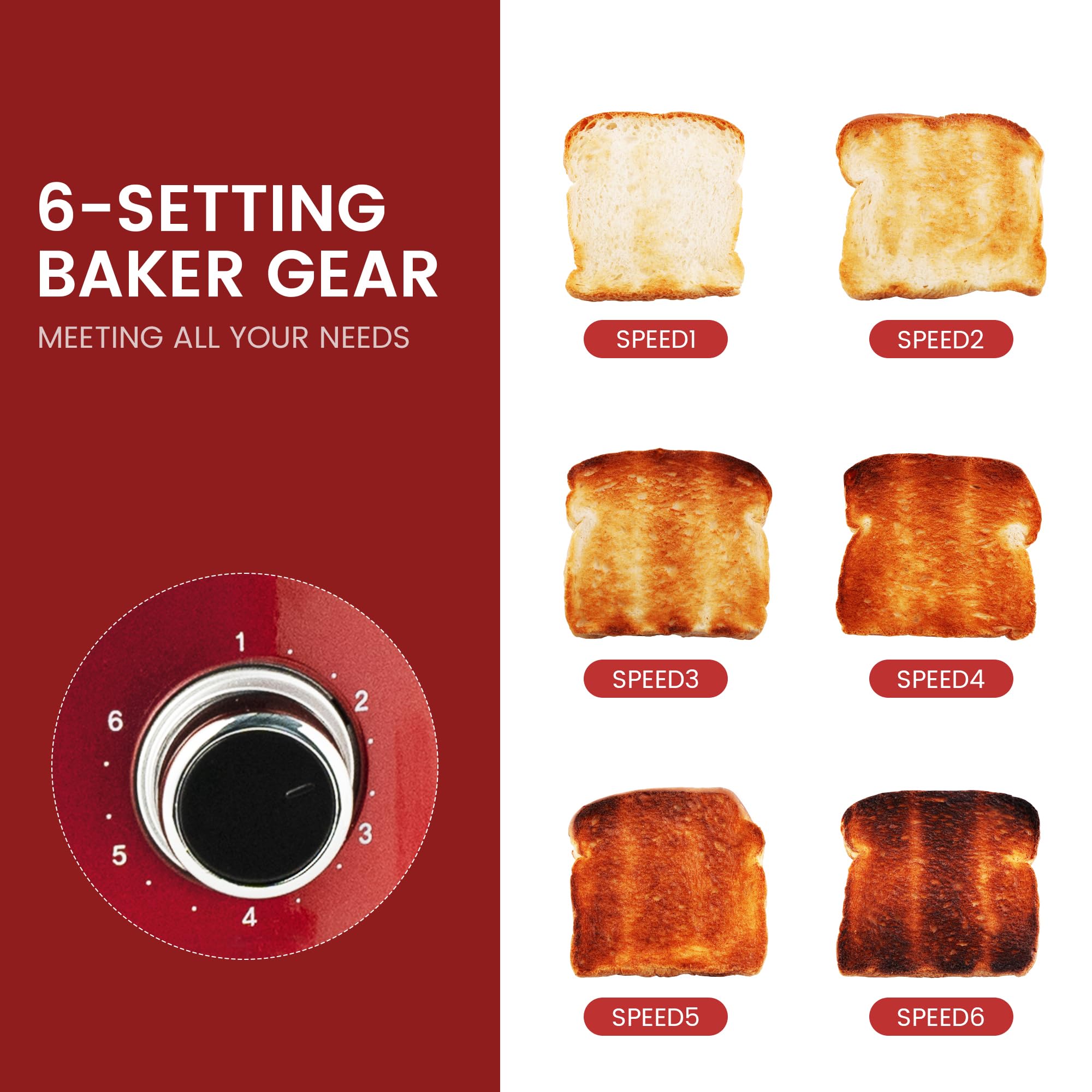 Retro 2-Slice Toaster with Bagel, Cancel & Defrost Functions - Stainless Steel, 6 Shade Settings, Extra Wide Slots & Removable Crumb Tray - Red - Perfect for Kitchens, Dorms & Small Spaces