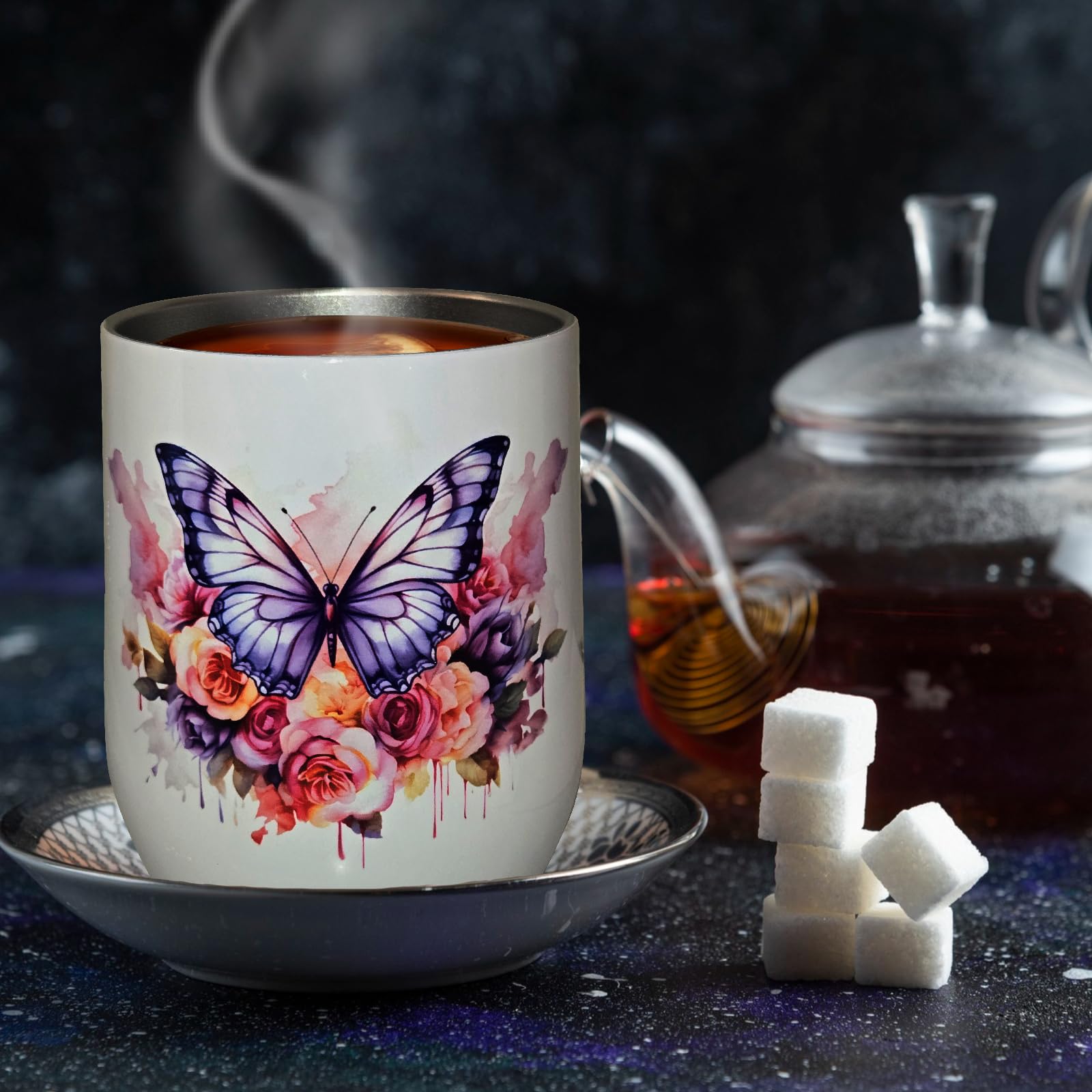 Premium Tea and Honey Gift Set with Insulated Tumbler, Gold Spoon, 18 Tea Bags, Honey Jar & Dipper - Perfect for Birthday, Anniversary & Housewarming Gifts (Butterfly Design)