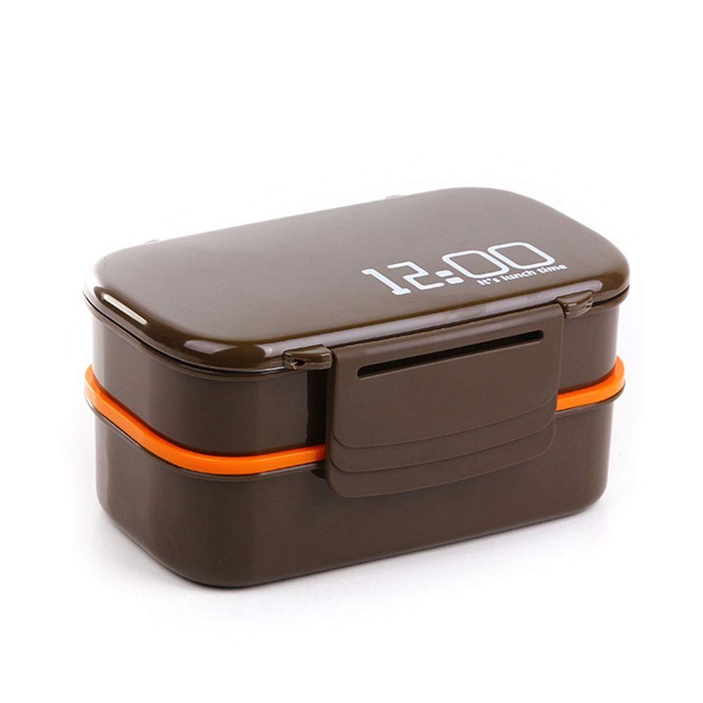 Large 1400ml Double Layer Bento Box for Kids - Microwave Safe Plastic Lunch Container - Brown Lunch Box for School, Work & Picnics