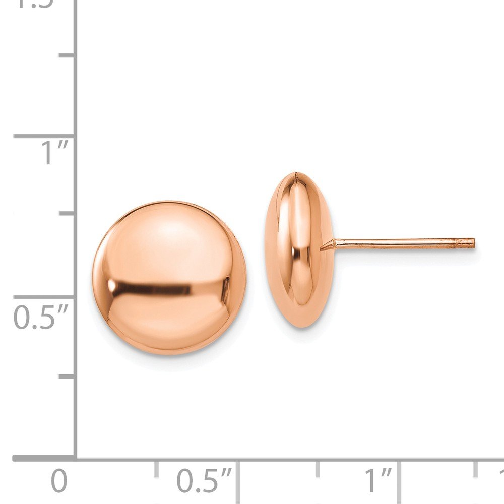 14K Rose Gold Polished 12mm Button Post Earrings for Women - Elegant Rose Design Stud Earrings for Daily Wear, Gift Giving & Special Occasions
