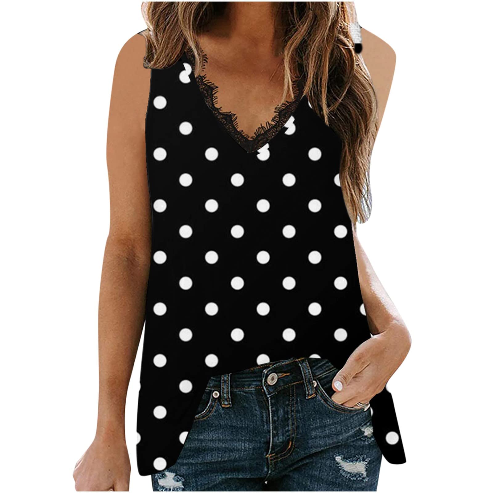 Women's Summer Tank Tops - Cute Printed Lace Patchwork Sleeveless Blouse | Loose Fit Casual T-Shirts & Tees for Ladies | Perfect for Beach, Vacation & Everyday Wear