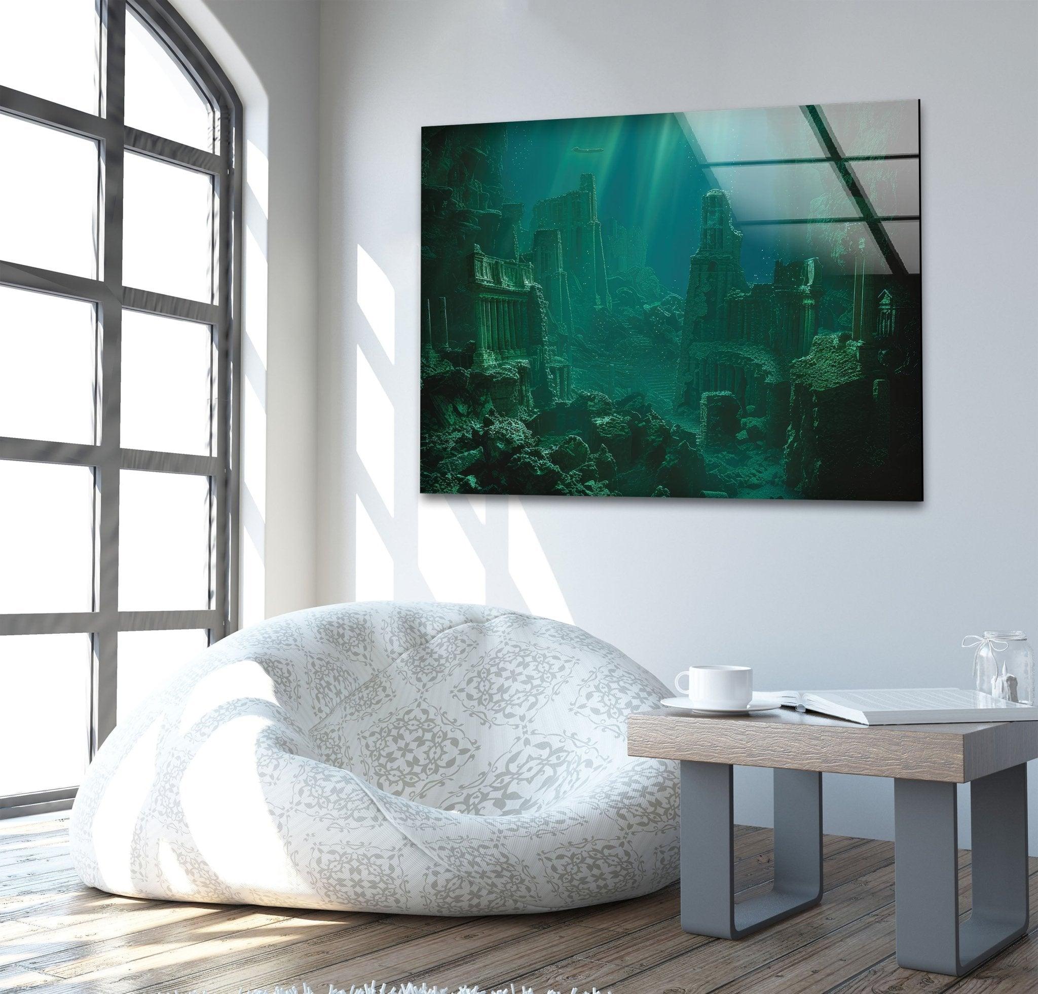 Atlantis Underwater Glass Wall Art - Handmade Ocean Themed Home Decor for Living Room, Bedroom & Office - Perfect Coastal Decor, Unique Gift Idea