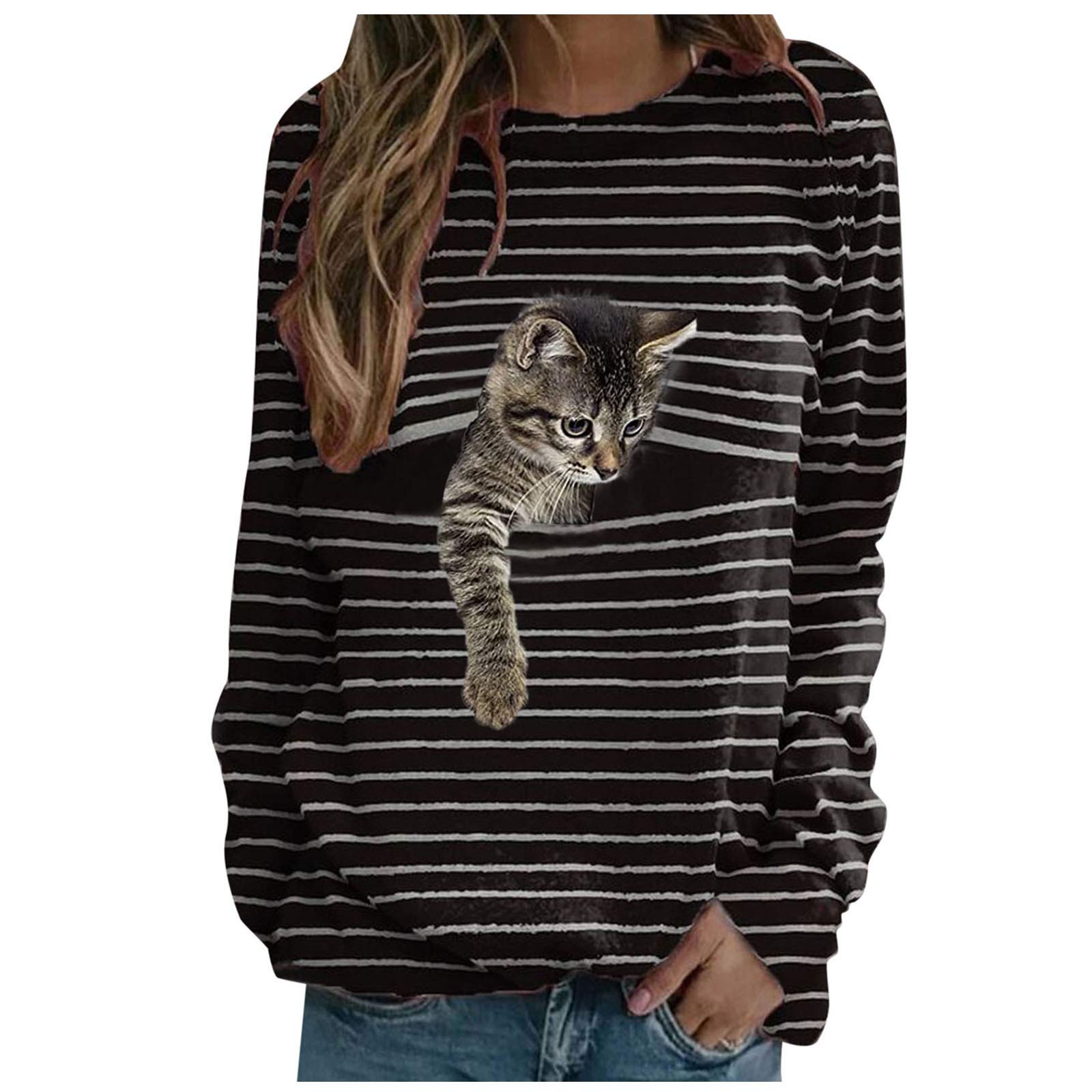 Women's Christmas White Long Sleeve V-Neck 3D Printed Animal T-Shirt - Plus Size Casual Blouse for Holiday Parties & Winter Outfits