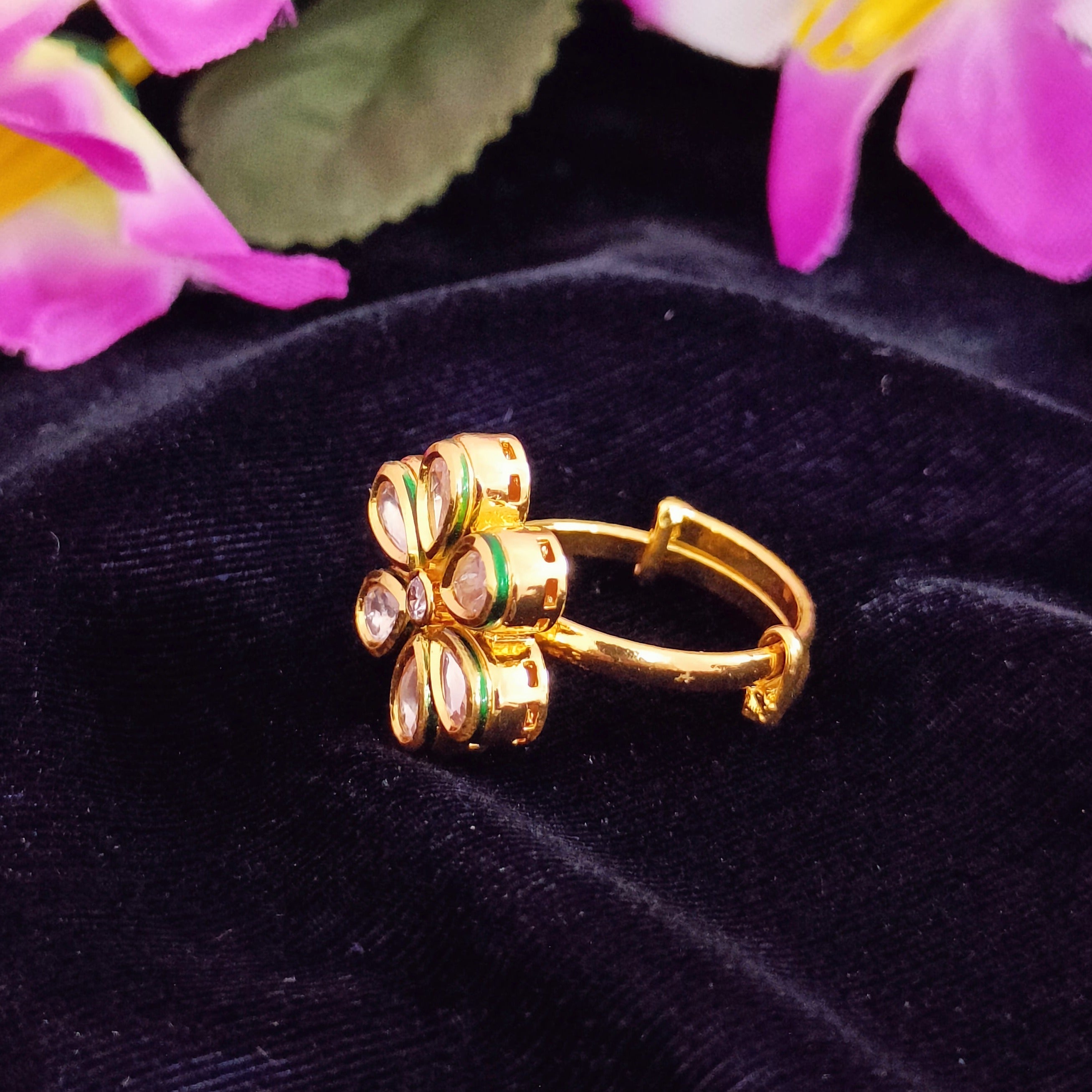 Exquisite Designer Gold Plated Royal Kundan Beaded Ring (Design 170) - Elegant Jewelry for Weddings, Parties & Special Occasions