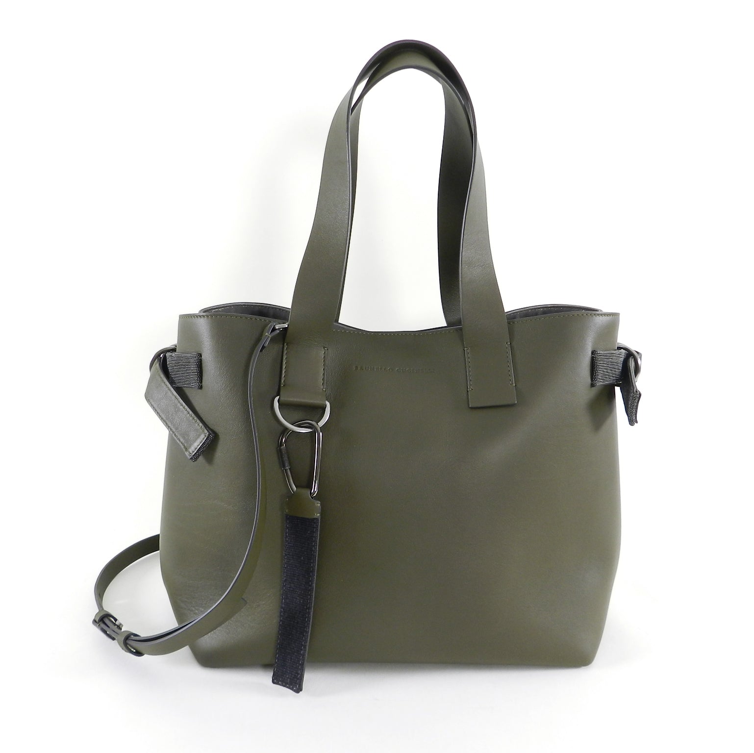 Brunello Cucinelli Olive Green Large Tote Bag with Beaded Detail - Stylish & Spacious Women's Leather Handbag for Work, Travel & Everyday Use