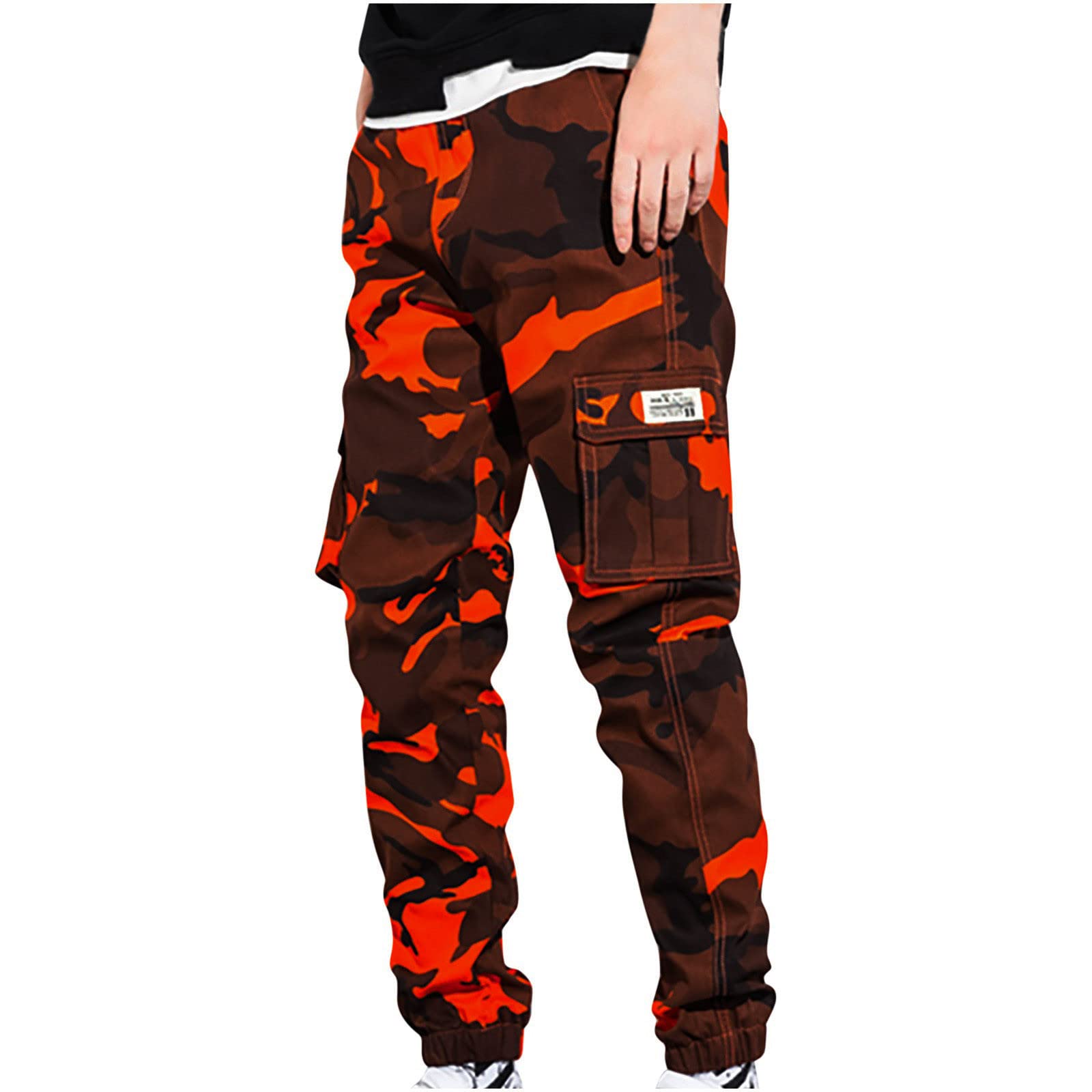 Men's Lightweight Cargo Pants - Military Camo Combat Work Pants with Elastic Waist | Breathable Travel & Outdoor Hiking Sweatpants for Casual Wear