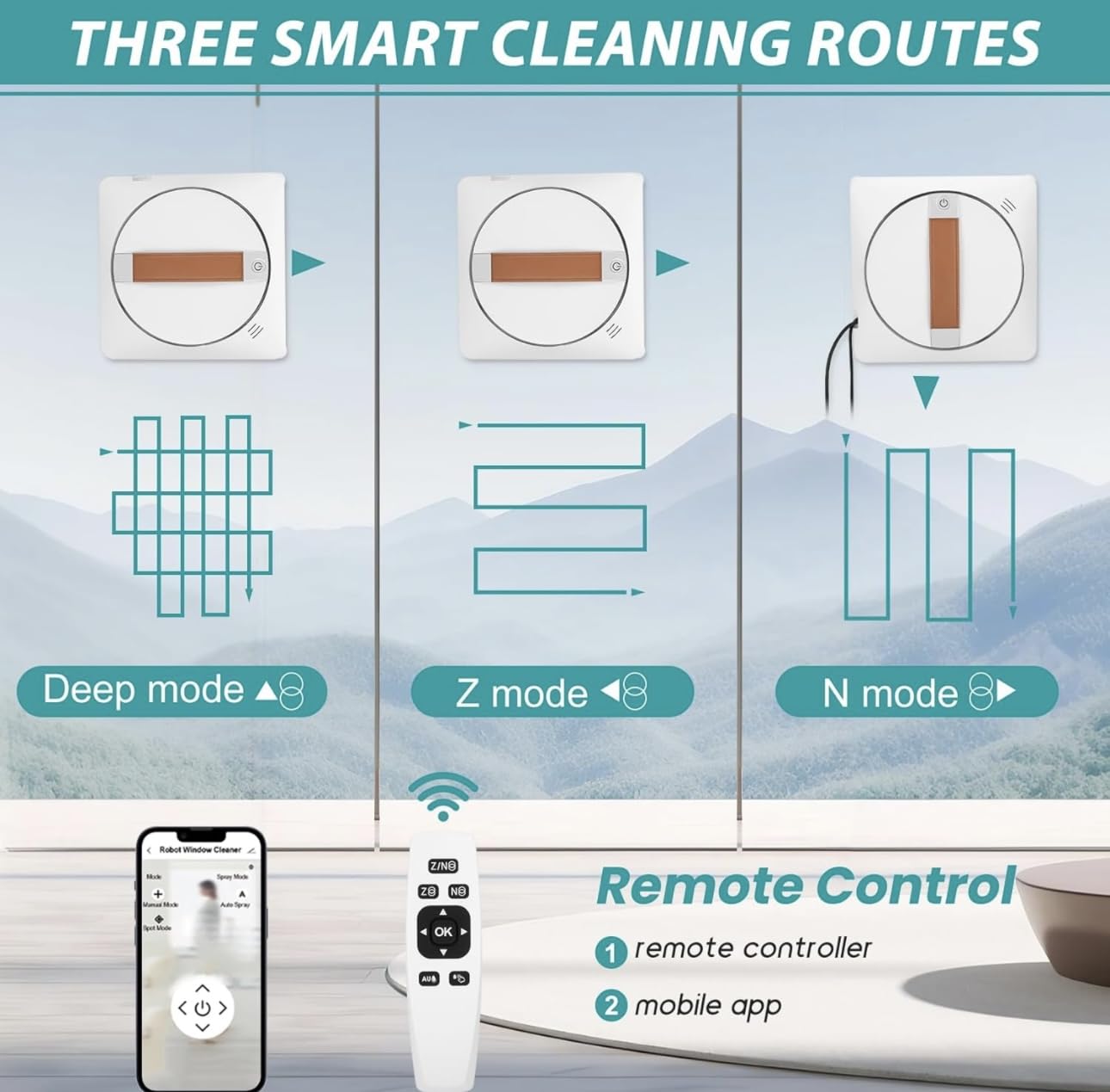 Smart Window Cleaning Robot Vacuum - Modern Design with 4 Extra Cloth Mops, Remote Control & Edge Detection | Magnet Window Cleaner Tool for Indoor & Outdoor Use | Perfect for High-Rise Windows, Glass Doors, and Skylights