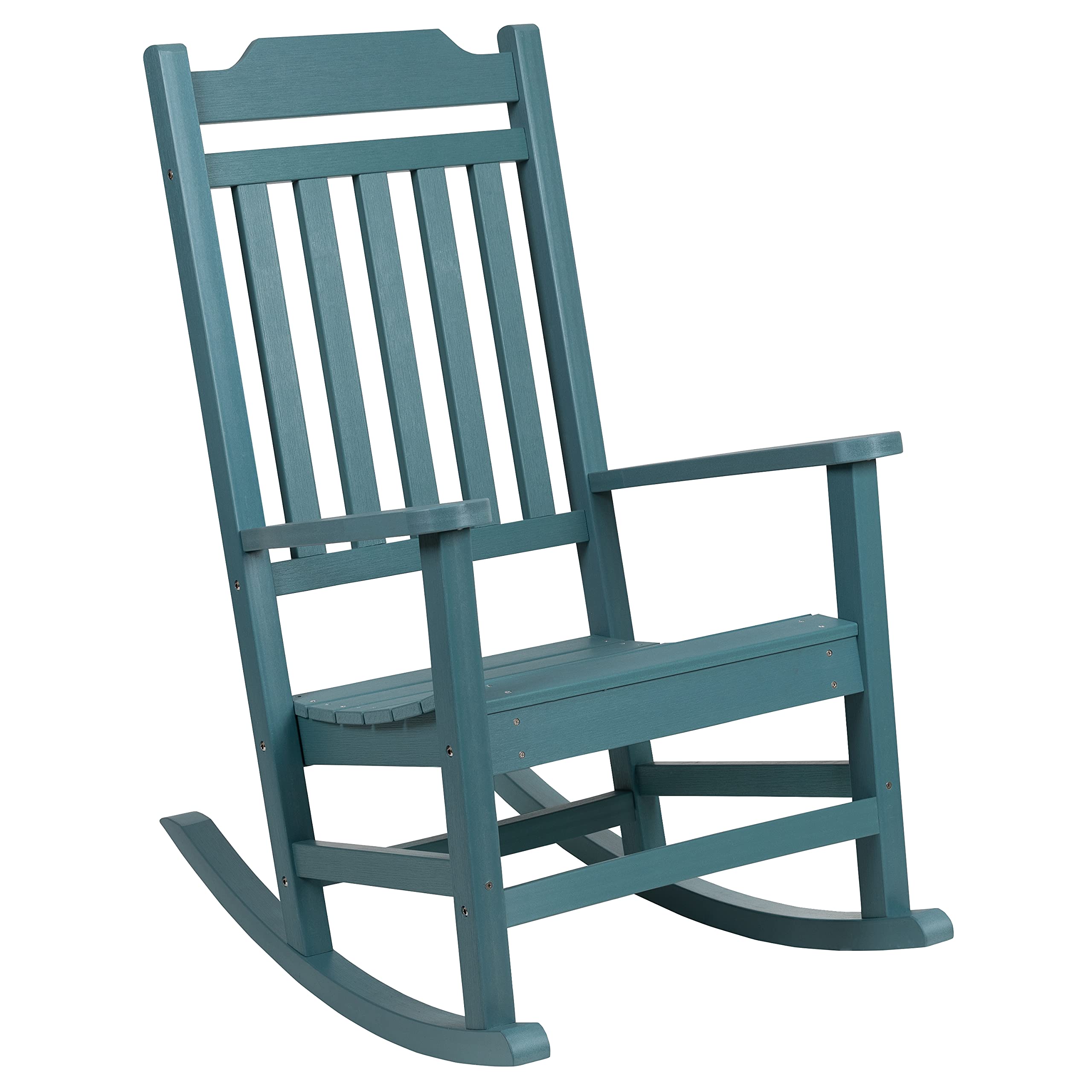 Merrick Lane Hillford All-Weather Rocking Chair - Teal Poly Resin Patio Rocker for Indoor & Outdoor Use - Perfect for Porch, Deck, Garden and Living Room Relaxation
