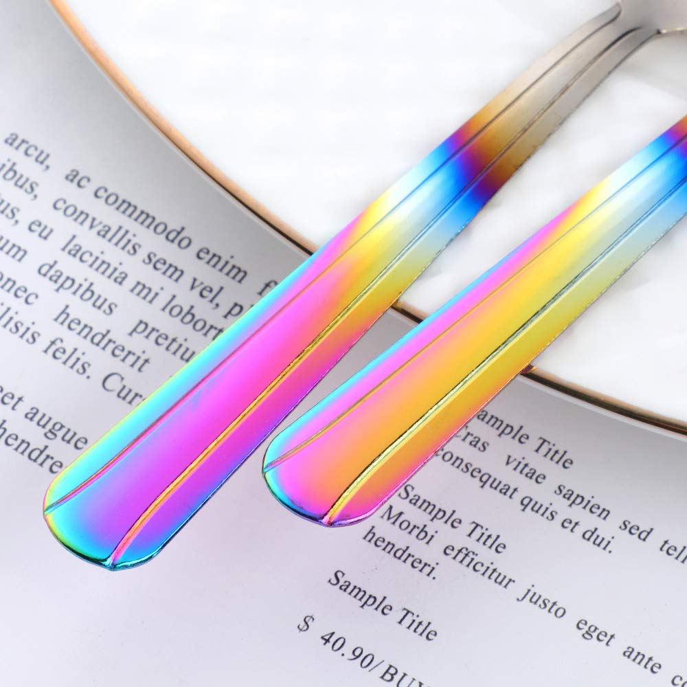 QIBOMOON 12-Piece Stainless Steel Oyster Fork Set - 5.6 Inch Rainbow Gradient Cake Forks, Silverware for Parties & Fine Dining | Perfect for Seafood, Desserts & Elegant Table Settings