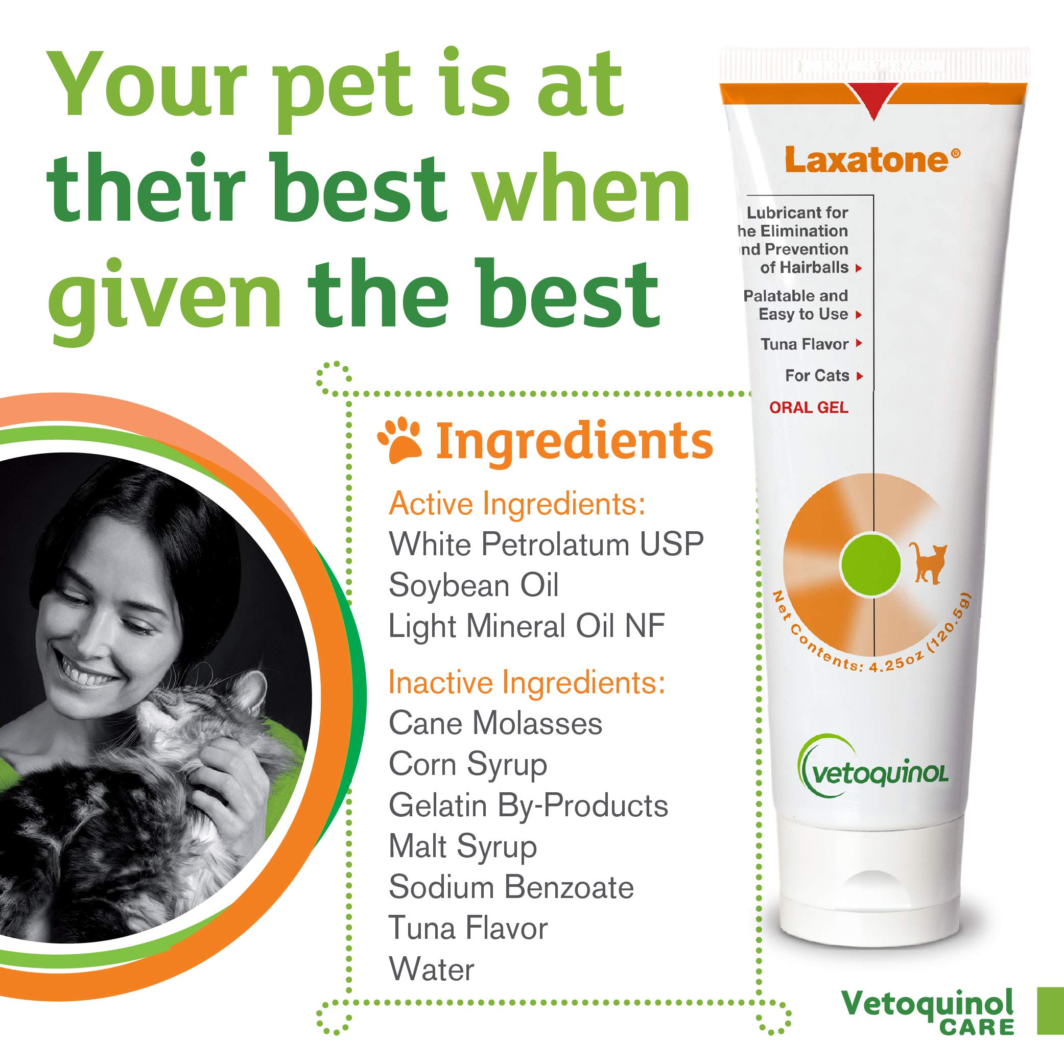 Vetoquinol Laxatone Tuna-Flavored Hairball Relief Gel for Cats - 4.25oz Oral Lubricant - Helps Prevent Hairballs & Supports Digestive Health - Perfect for Long-Haired & Grooming Cats