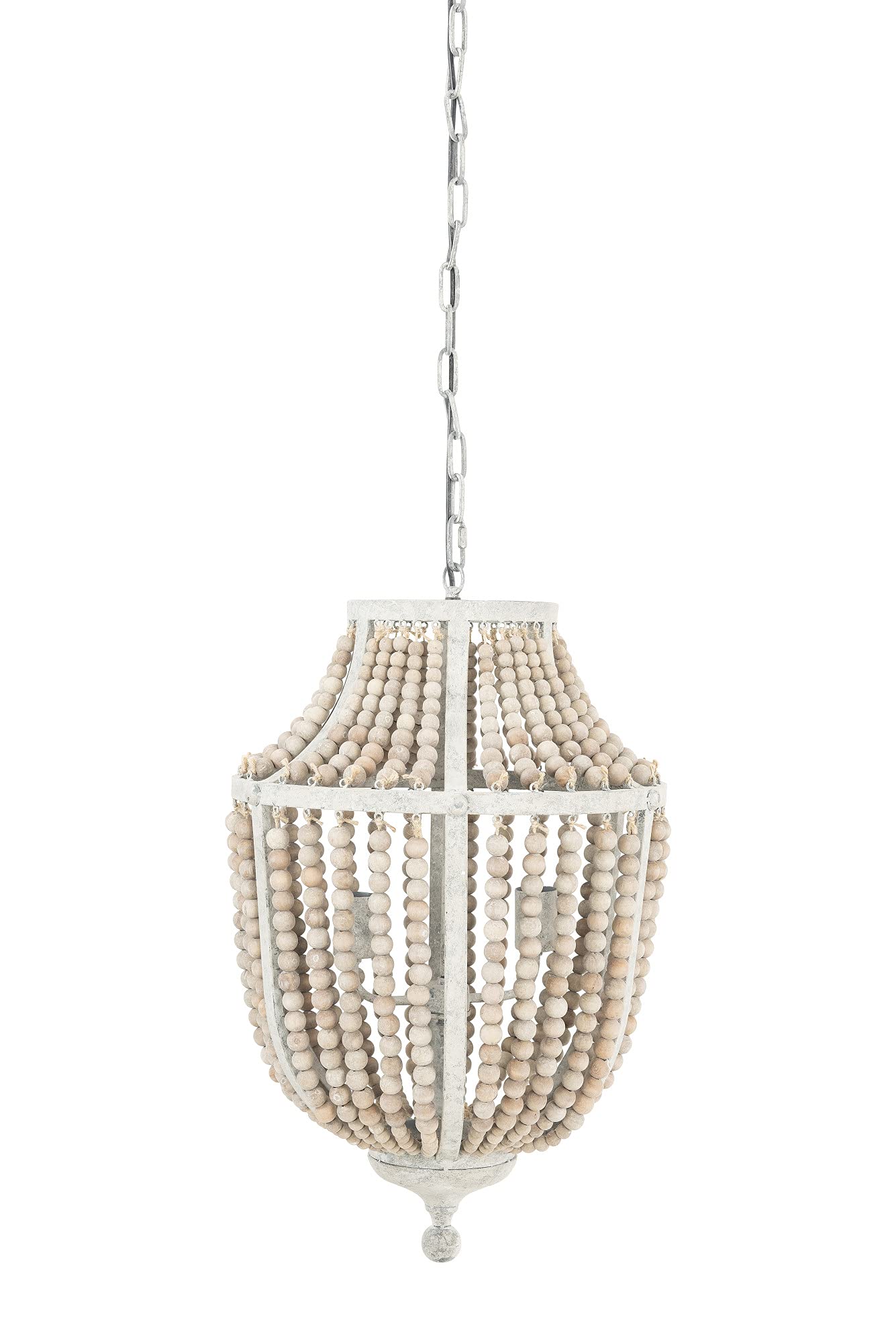 Creative Co-Op Rustic Metal Chandelier with Wood Beads - White-Washed & Natural Finish Ceiling Light Fixture for Farmhouse, Boho & Coastal Home Decor | Perfect for Dining Room, Bedroom or Entryway Lighting