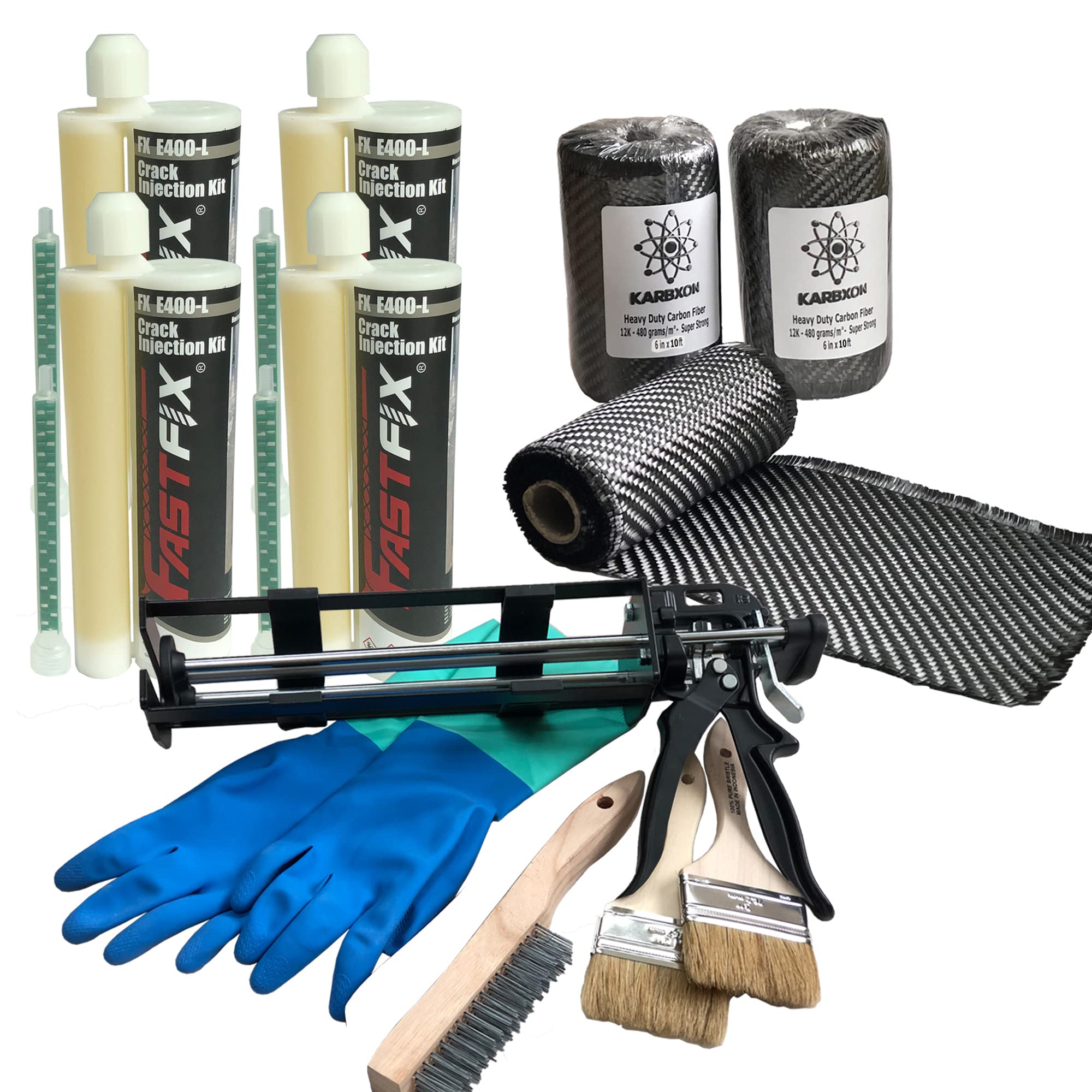 Carbon Fiber Concrete Crack Repair Kit - High Strength Epoxy & Reinforcing Fabric for Basements, Foundations, Walls - Complete DIY Solution (20-Piece) - Ideal for Home Repairs, Structural Reinforcement & Waterproofing