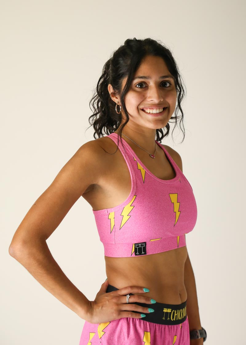 Pink Bolts OG Sports Bra for Women - High Support Workout Top for Running, Yoga & Gym - Breathable & Comfortable Activewear