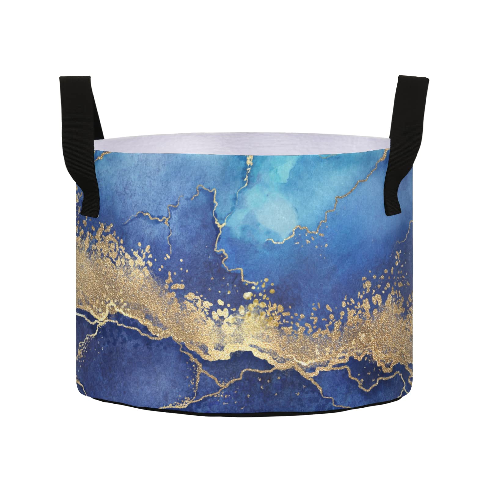 Premium Gold Blue Marble Abstract Painting Grow Bags - 7 Gallon Durable Felt Cloth Planter Pots with Handles for Vegetables, Flowers & Plants | Perfect for Indoor/Outdoor Gardening, Balcony Decor & Urban Farming