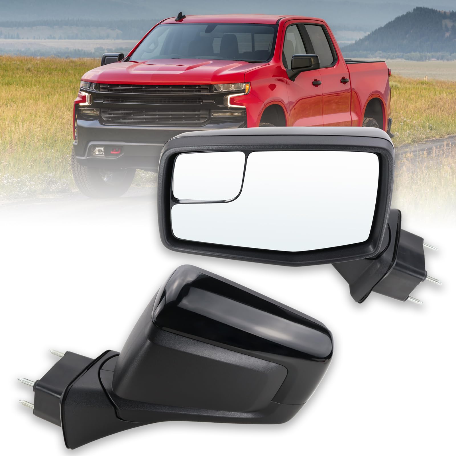 2019-2025 Chevy Silverado 1500 Left Driver Side Power Heated Manual Folding Mirror Replacement - Compatible with GM1320583 (5 Pins) - Perfect for Winter Driving & Truck Upgrades