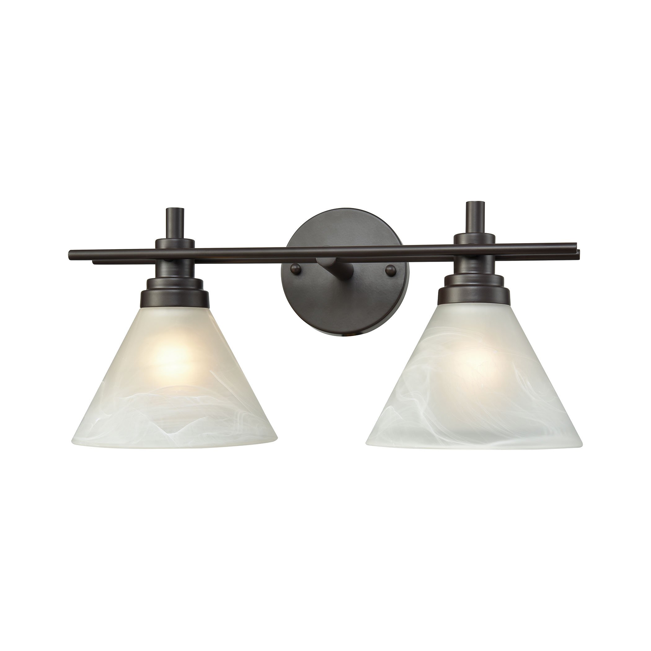 Pemberton 2-Light Vanity Lamp in Oil Rubbed Bronze with White Marbleized Glass - Elegant Bathroom Lighting for Makeup Vanity & Dressing Room