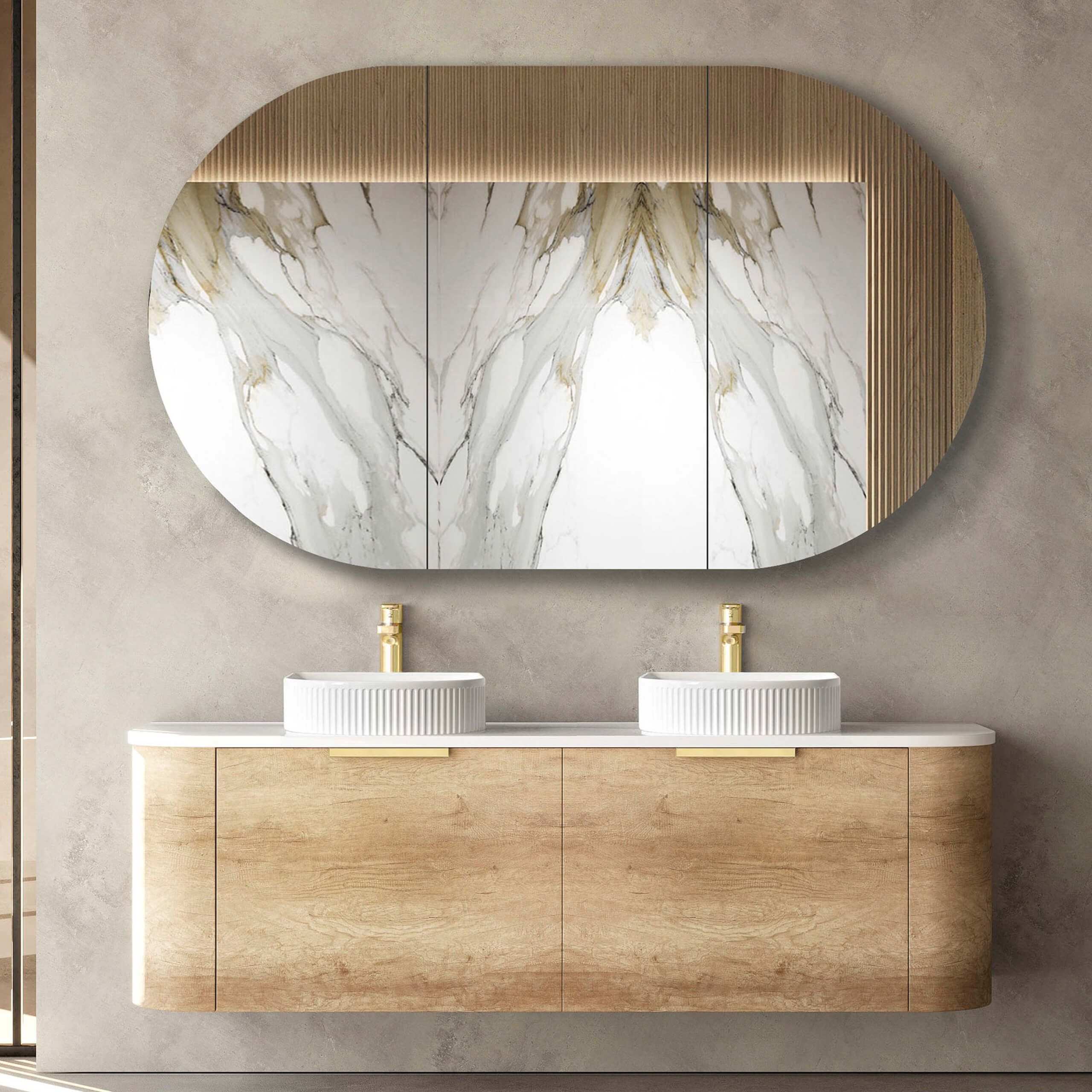 Bondi Natural Oak Double Basin Vanity - 60 Inch Bathroom Vanity with Soft Close Drawers & Marble Top - Perfect for Modern Farmhouse & Coastal Bathroom Decor