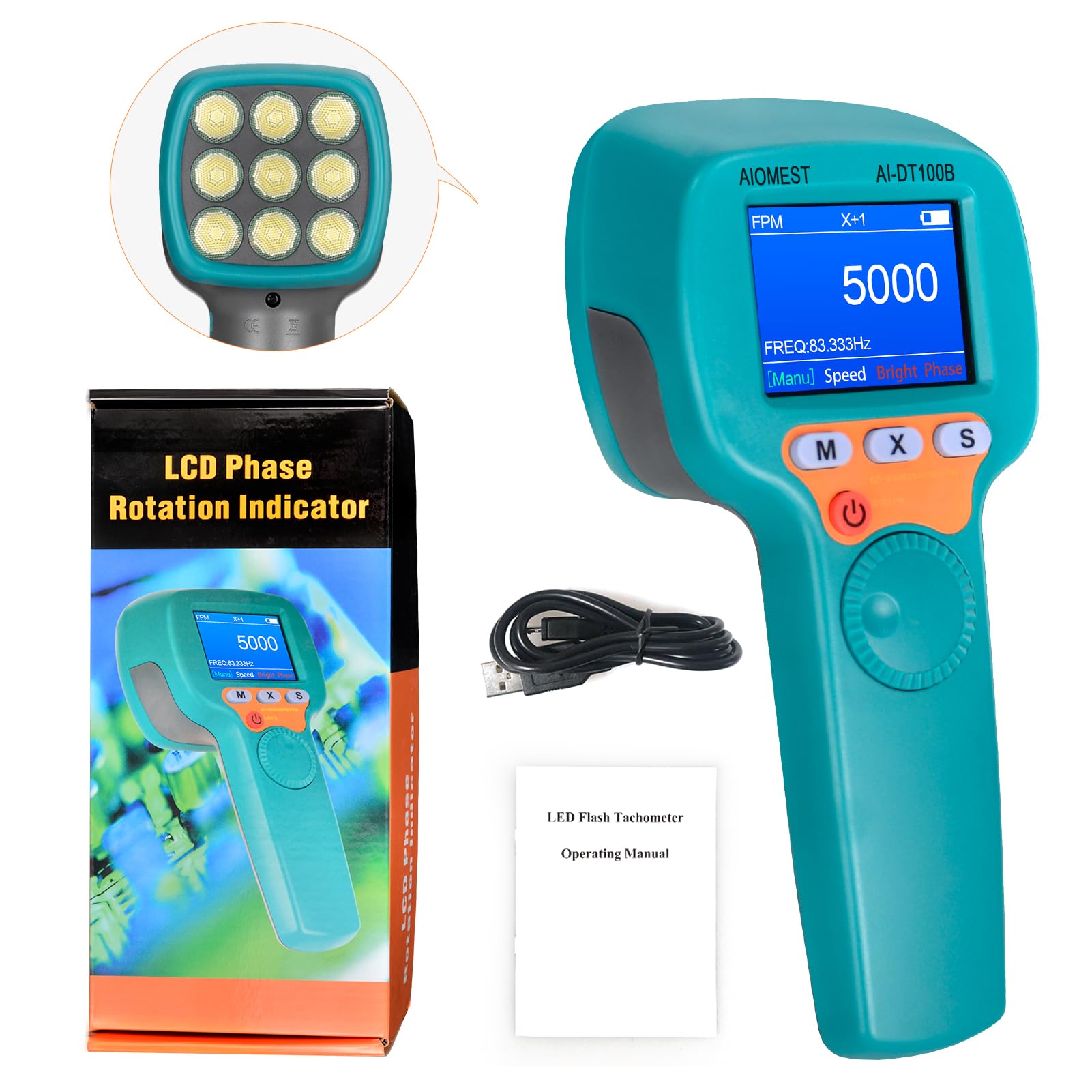 Digital LED Stroboscope - High Brightness 1500LUX, Non-Contact Tachometer for RPM/Hz Measurement (60-999,999), Adjustable Strobe Light & Rechargeable Speed Tester | Perfect for HVAC Systems, Motor Engines, Industrial Equipment & Automotive Diagnostics