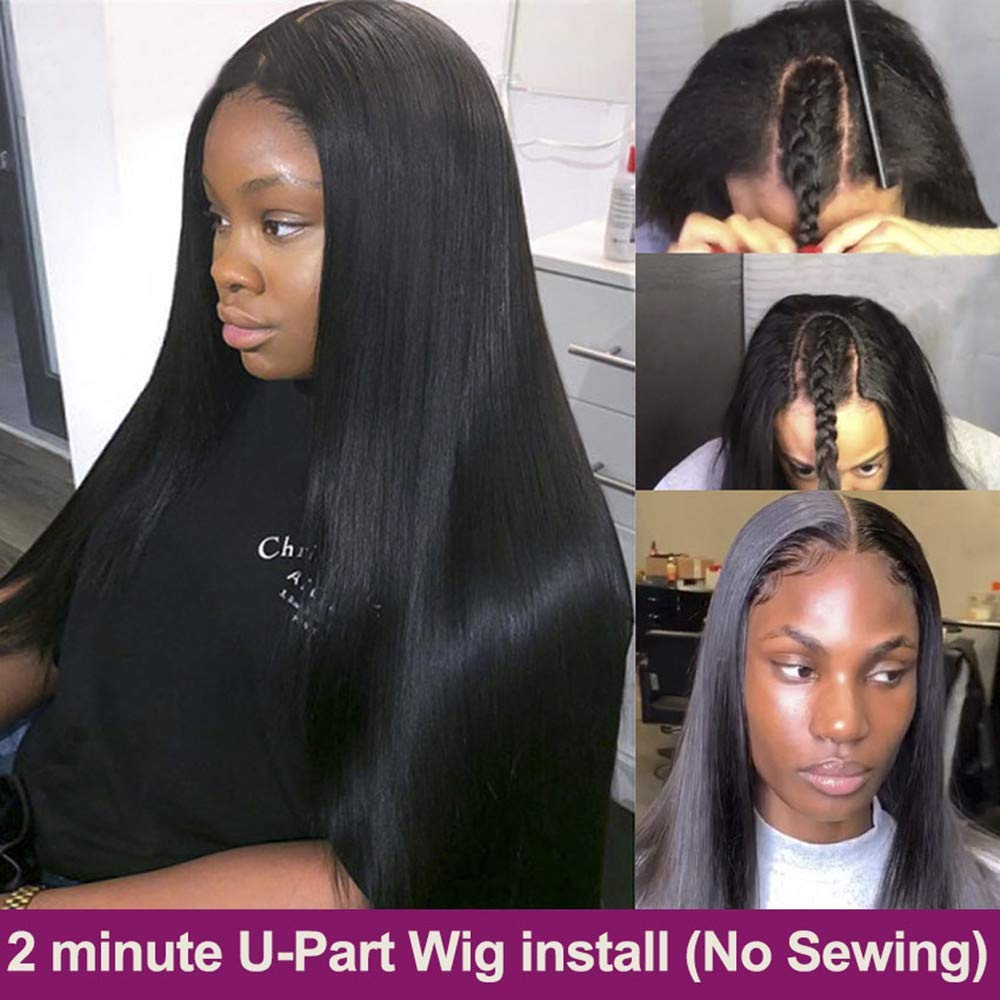 Natural Human Hair U Part Wig for Black Women - Body Wave Glueless Clip-In Upgrade - 180% Density Middle Part - Beginner Friendly - Perfect for Daily Wear, Parties & Special Occasions