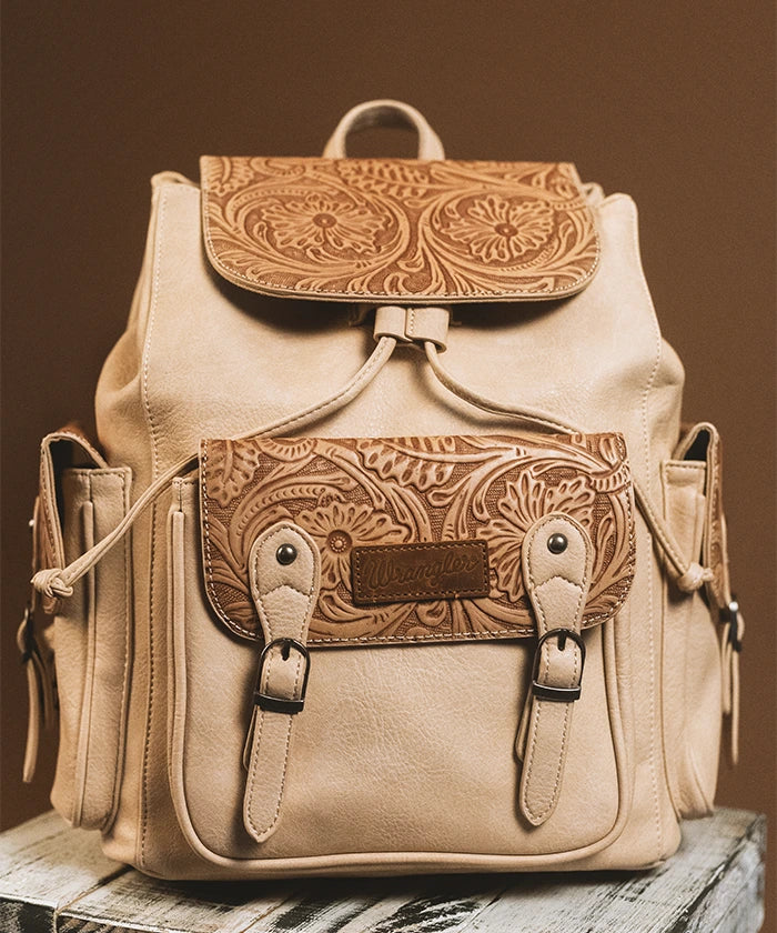 Wrangler Floral Tooled Concealed Carry Backpack for Women & Men - Tactical EDC Hiking Daypack with Hidden Gun Pocket - Perfect for Outdoor Adventures, Travel & Everyday Use