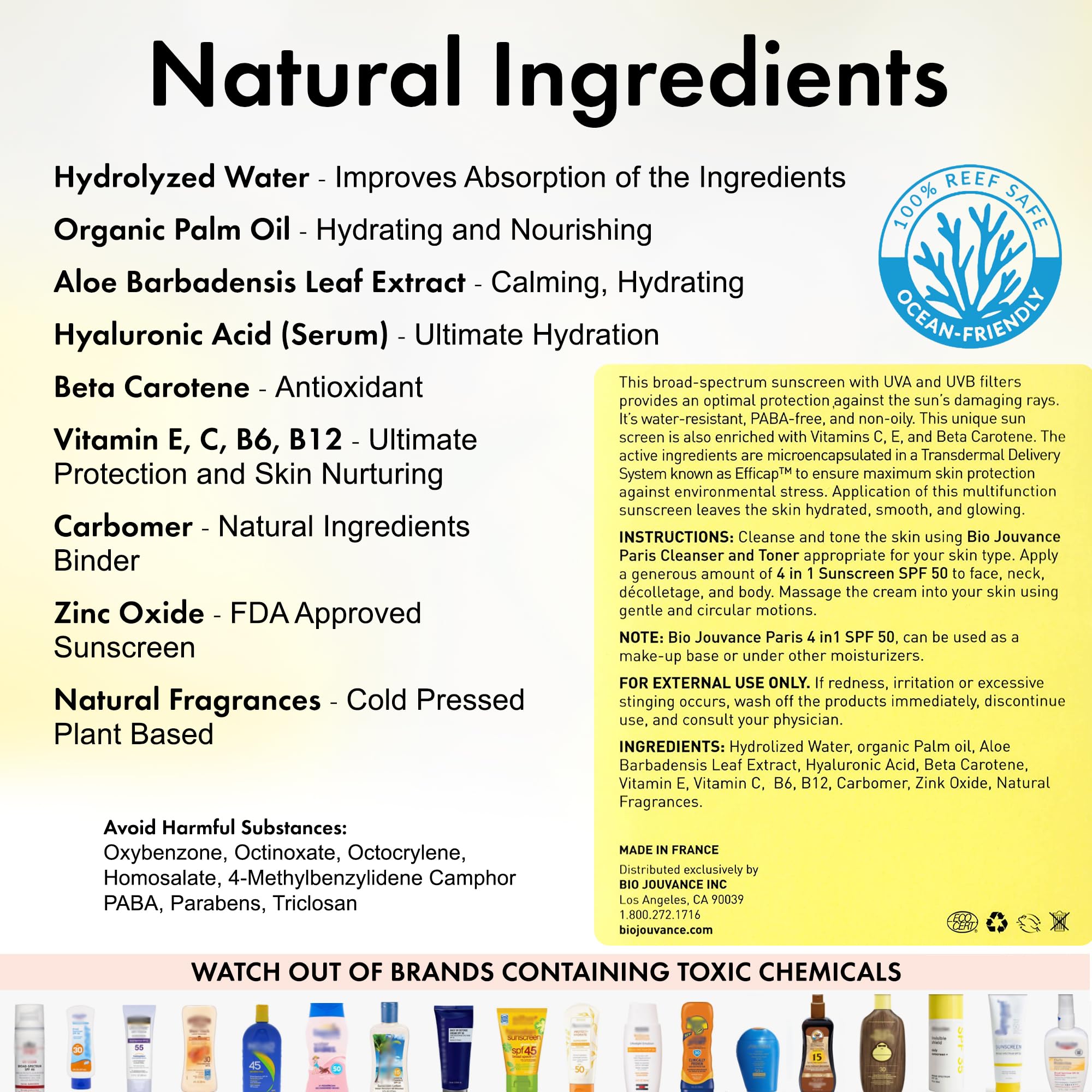 4 in 1 SPF 50 Sunscreen Lotion for Face & Body - 4oz/120ml Hydrating Sunblock with UVA/UVB Protection | Made in France | Perfect for Beach, Swimming & Outdoor Activities