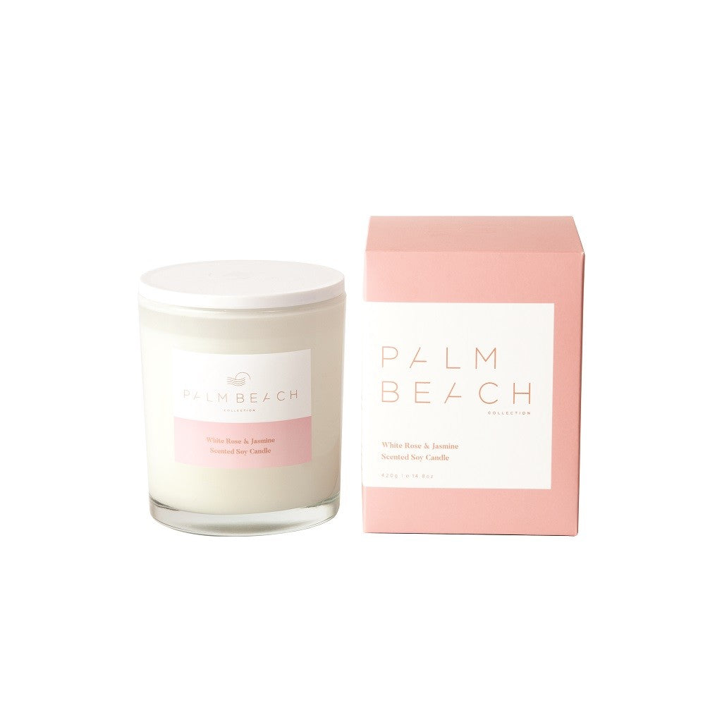Palm Beach Mini Candle 90g - White Rose & Jasmine Scented Soy Wax Candle for Home, Bathroom, and Relaxation