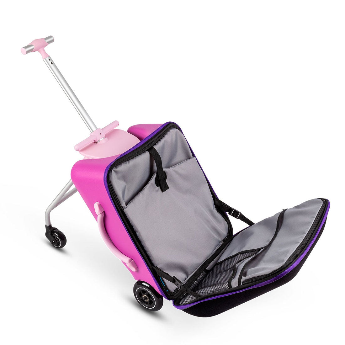 Micro Ride On Luggage Eazy Violet - Kids Travel Suitcase with Wheels & Handle for Airports, Vacations & School Trips