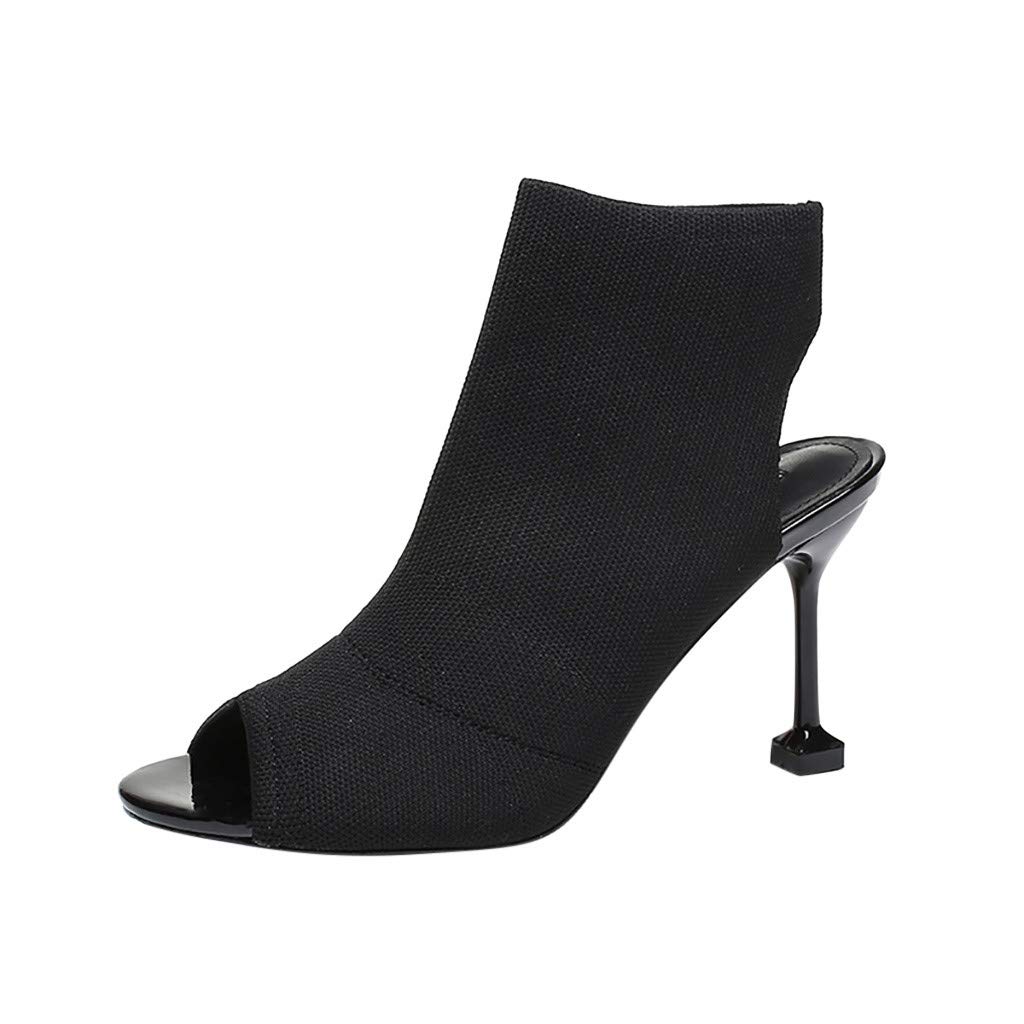 Comfortable Women's High Heel Pumps - Knit Toe Open Dress Shoes with Stretchable Roman Fish Mouth Design for Work, Party & Special Occasions