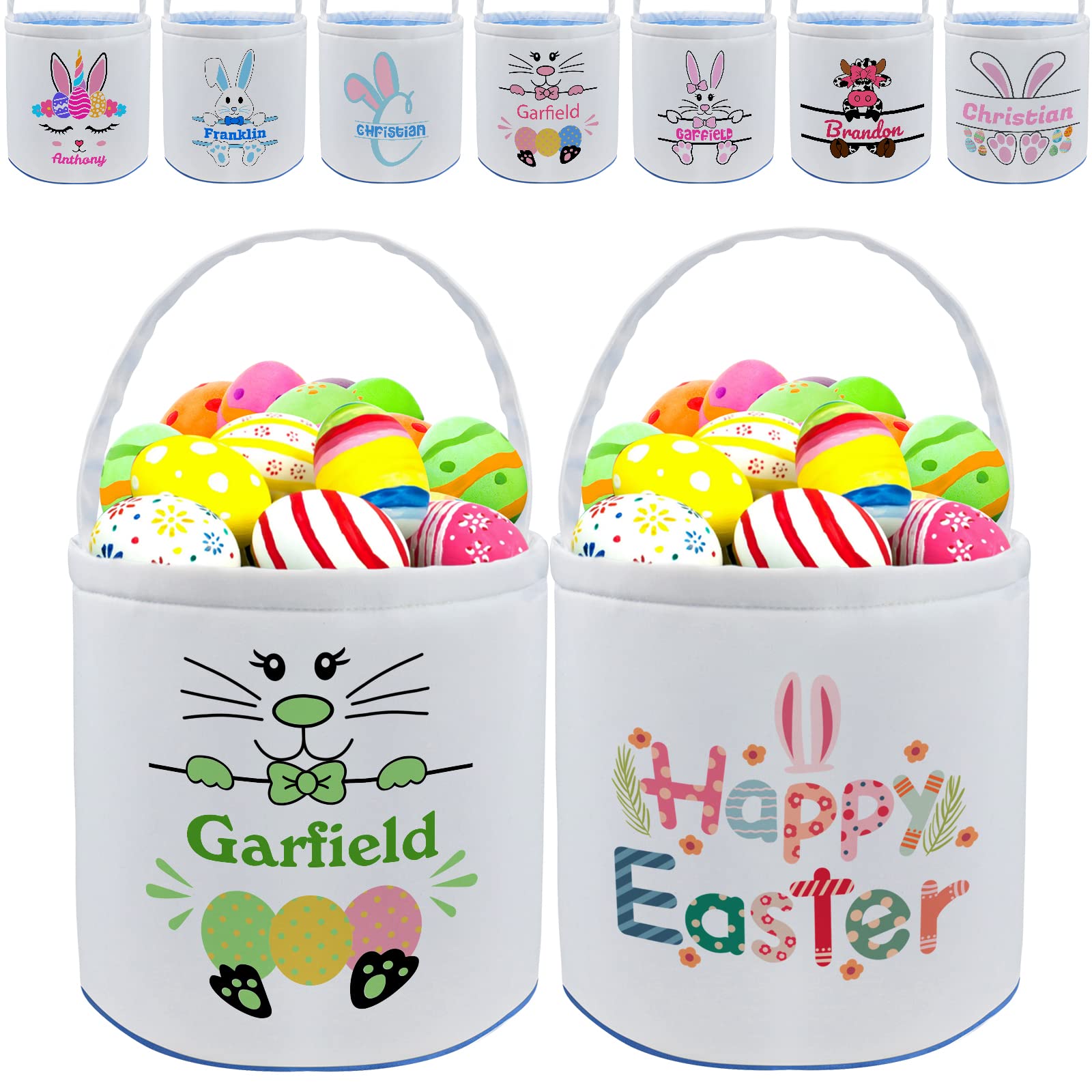 Personalized Easter Basket with Name - Custom Candy Egg & Bunny Tote Bag for Kids - Easter Gift for Boys & Girls - Spring Party Decorations - Perfect for Easter Egg Hunts, Classroom Treats & Holiday Celebrations (Green)