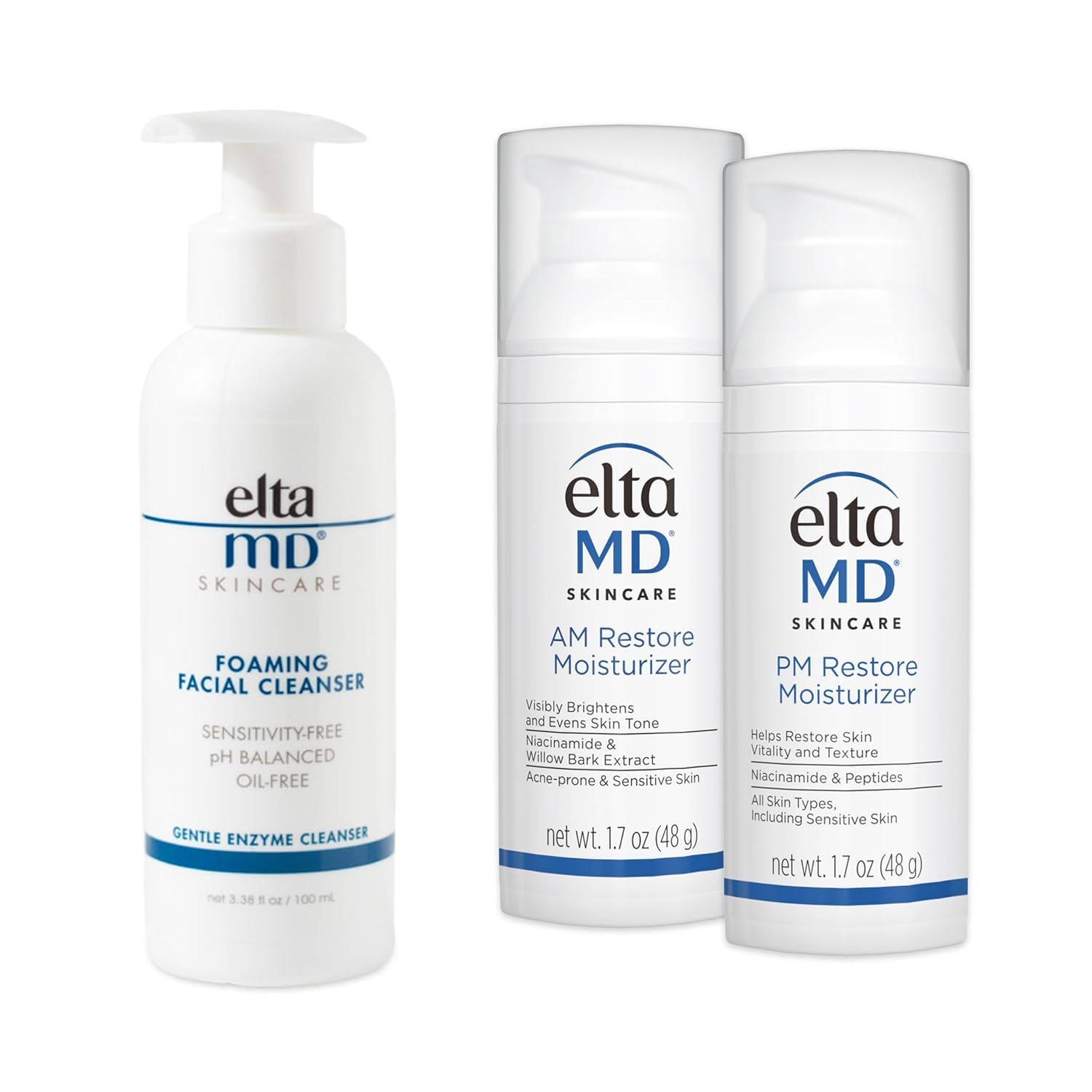 EltaMD AM & PM Moisturizer Facial Kit with Daily Foaming Cleanser for Sensitive Skin - Hydrating Skincare Set for Day & Night Routine, Gentle Face Wash for Dry & Acne-Prone Skin - Perfect for Daily Use at Home or Travel