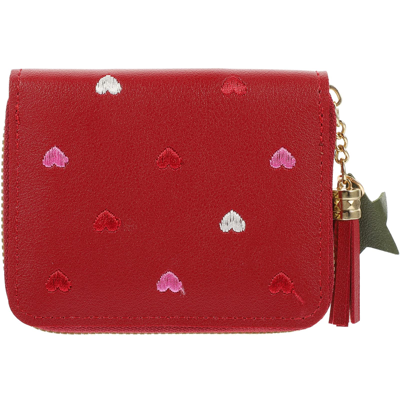 VALICLUD Red PU Leather Wallet for Women - Heart Design, Zipper Card Holder for Daily Use & Travel