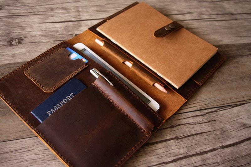 Personalized Brown Leather Notebook Portfolio - Custom Engraved Journal & Writing Pad for Business, Travel & Gifts - Premium Leather Cover with Notepad Holder