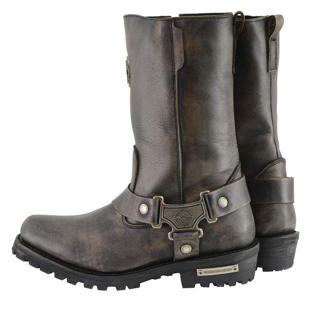 Milwaukee Leather MBL9361 Women's Distressed Brown 11-inch Classic Harness Square Toe Boots - Western Cowgirl Boots for Riding, Country Music Festivals & Everyday Fashion