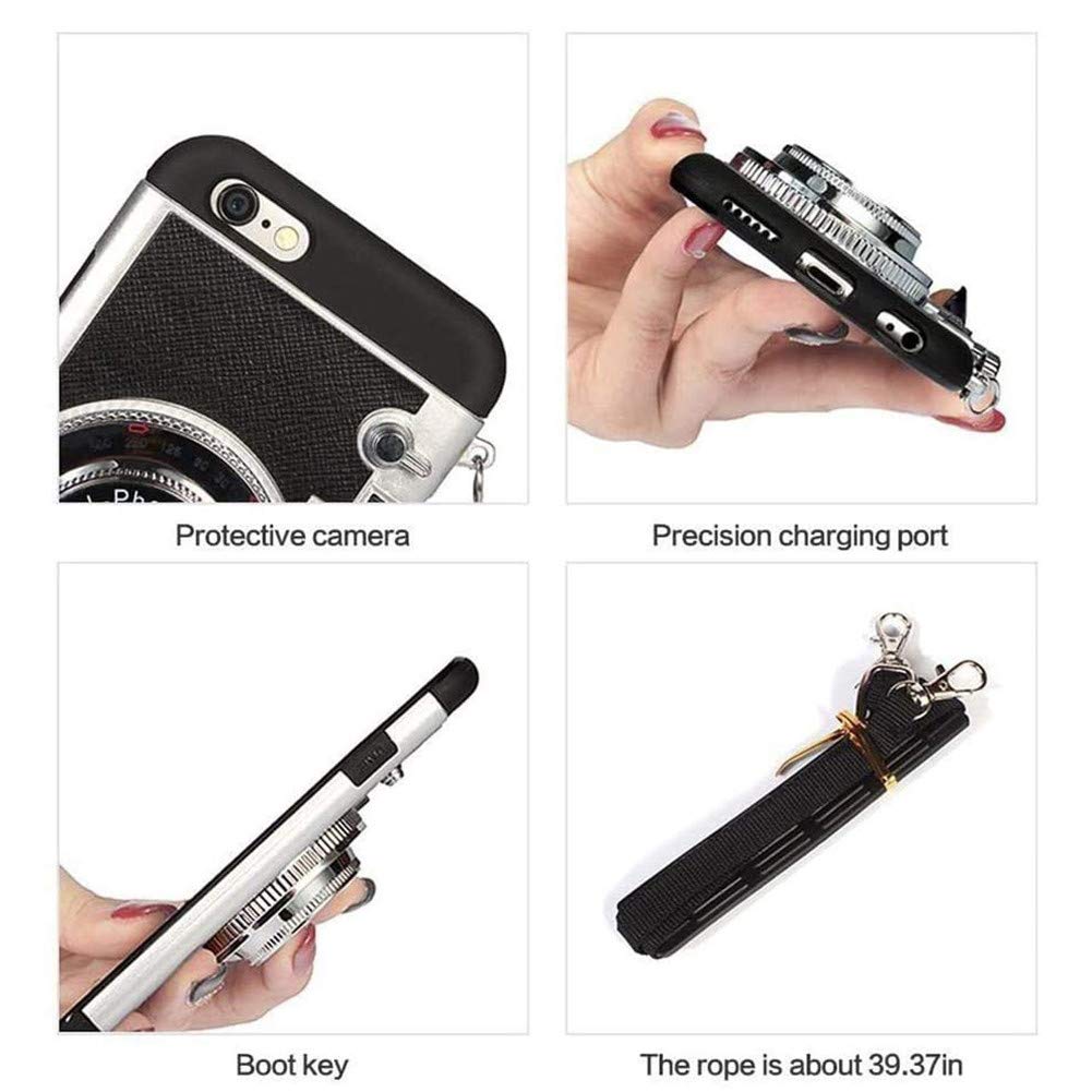 Retro 3D Camera Soft Rubber Silicone Shockproof Hybrid Case with Removable Strap for Apple iPhone 11 Pro Max - Durable Crossbody Phone Cover for Travel, Work & Outdoor Activities (Black)