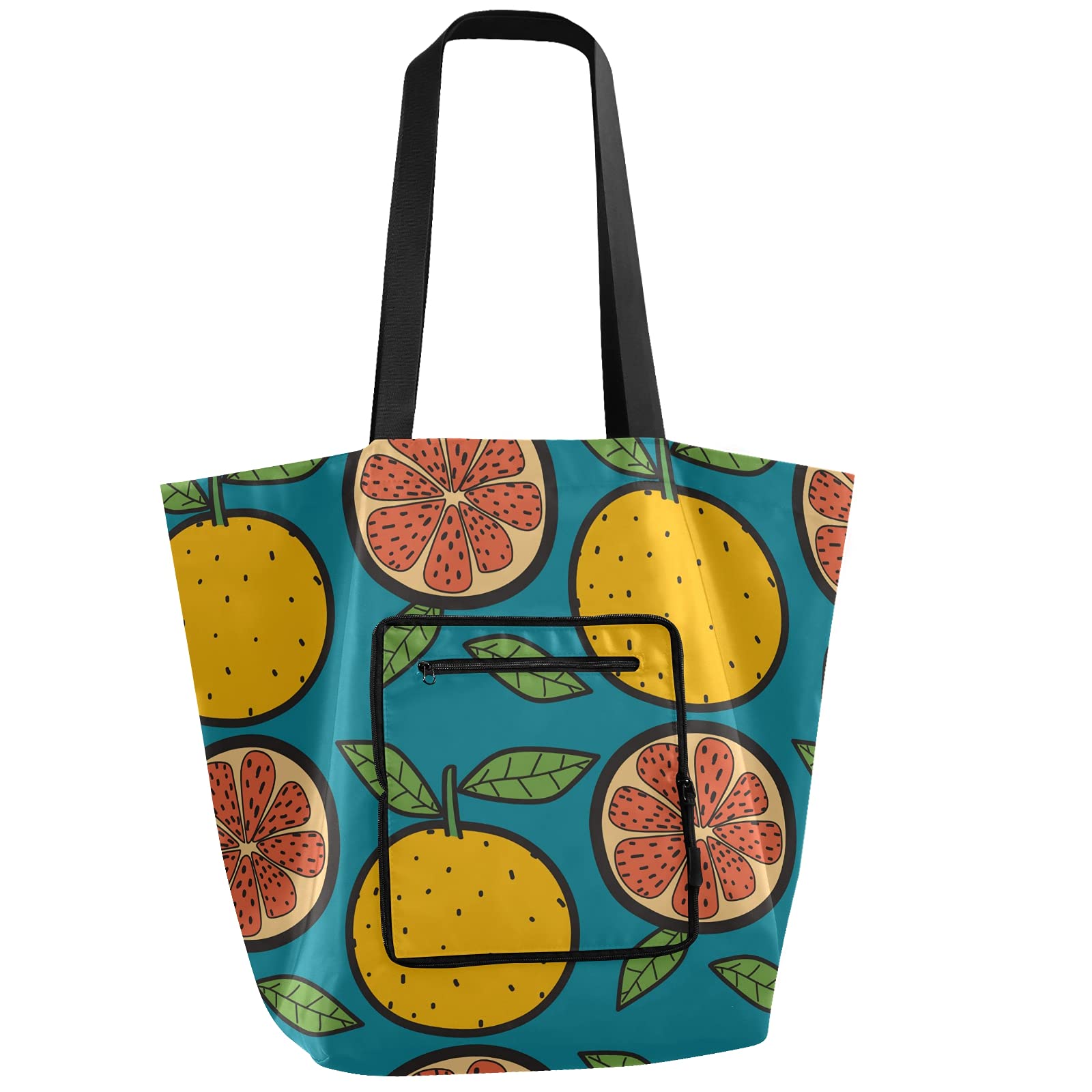 ALAZA Waterproof Foldable Tote Shopping Bag with Orange Fruit Pattern - Reusable Grocery Bag for Beach, Travel, and Daily Use