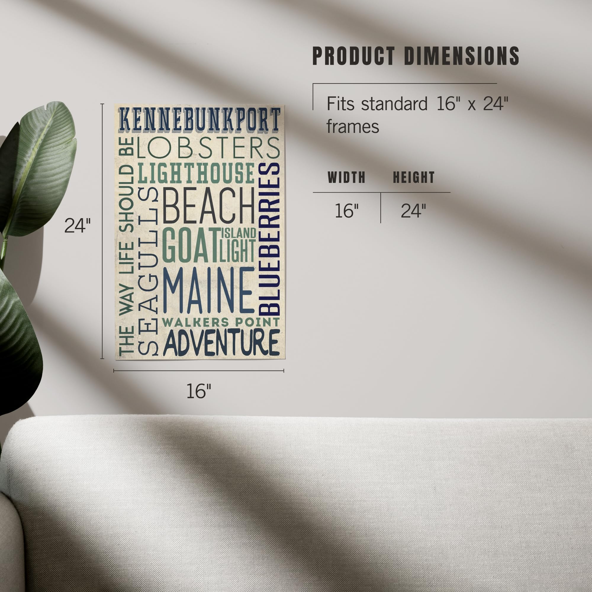Lantern Press 16x24 Inch Giclee Art Print - Kennebunkport Maine Coastal Wall Decor with Typography | Perfect for Living Room, Bedroom & Office Wall Art