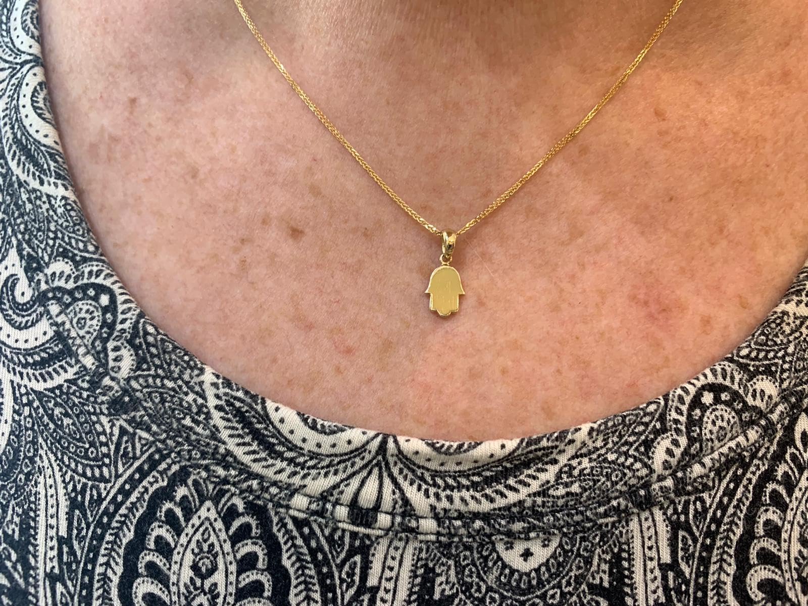 14K Yellow Gold Handmade Hamsa Pendant - Classic Clean Design for Good Luck & Protection - 10x7.3mm Jewish Jewelry - Perfect for Gifts, Daily Wear & Spiritual Occasions