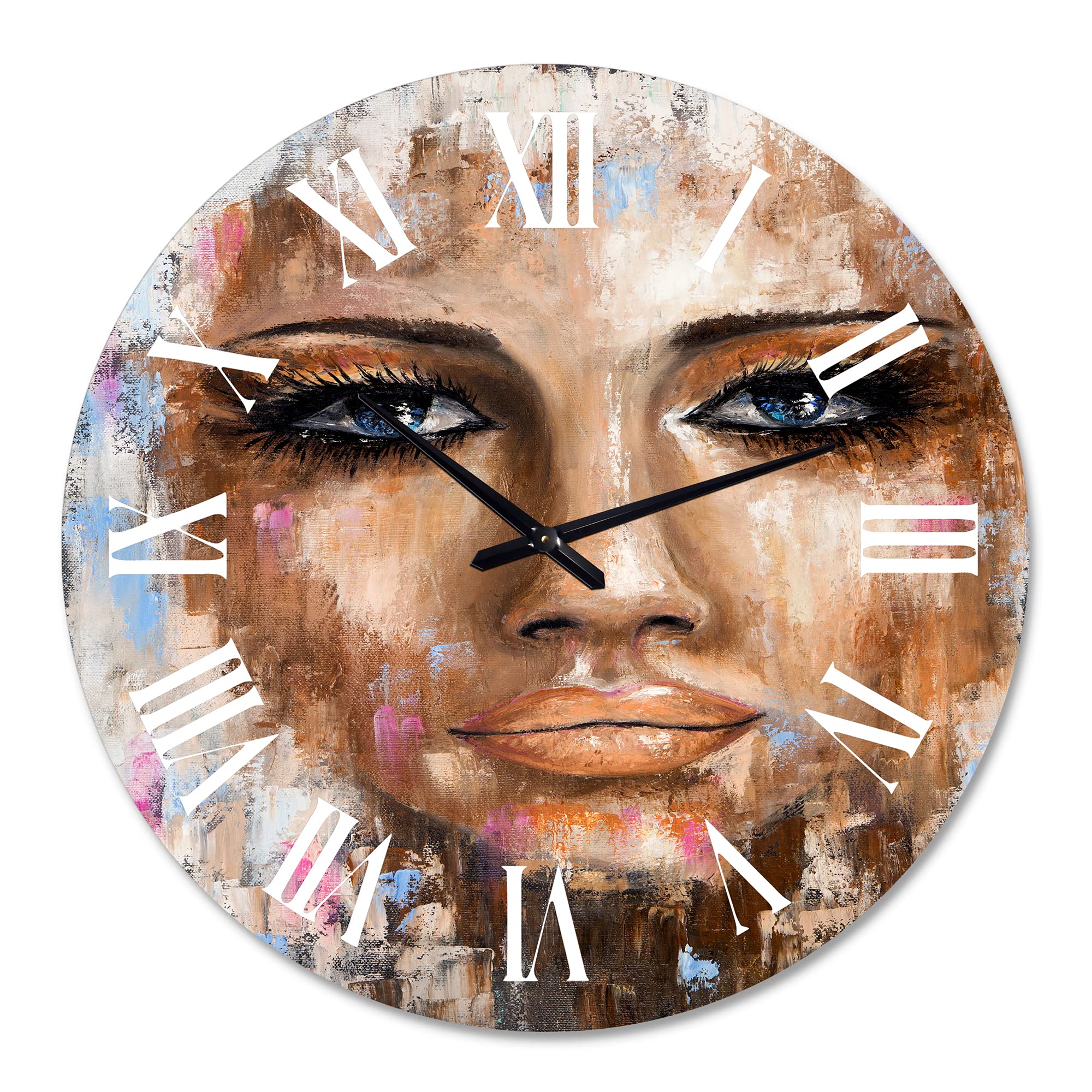 DesignQ Modern Abstract Portrait Wall Clock - Large Fractal Art Kitchen Decor for Home & Office | Perfect for Living Room, Bedroom, and Dining Area