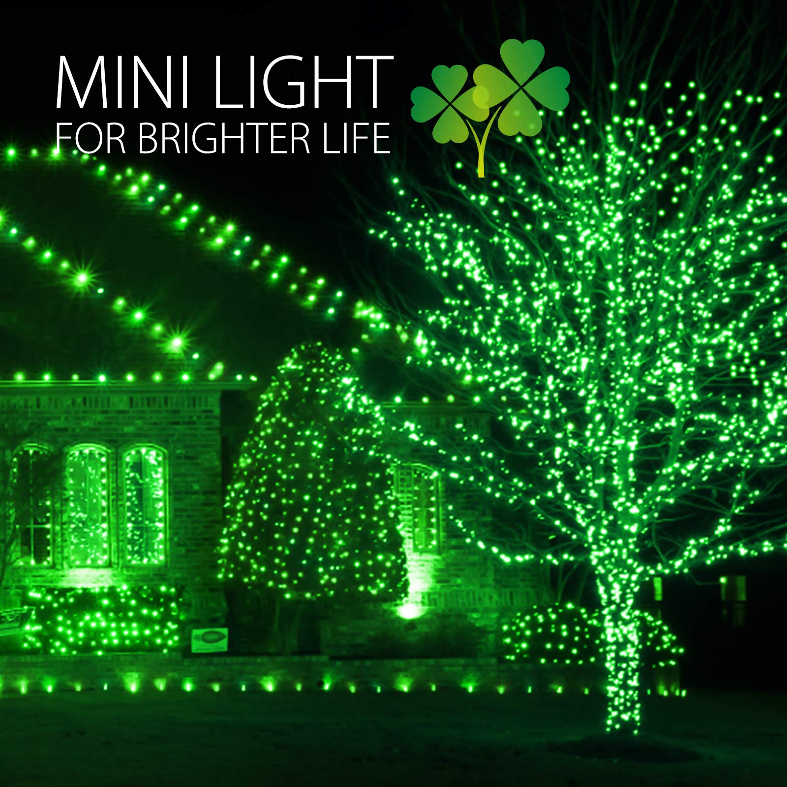 St. Patrick's Day Mini String Lights - 100 LED Green Fairy Lights, 27ft Waterproof Outdoor/Indoor Decor with White Wire & Detachable Bulbs - Perfect for Party, Patio, Christmas & Holiday Decorations
