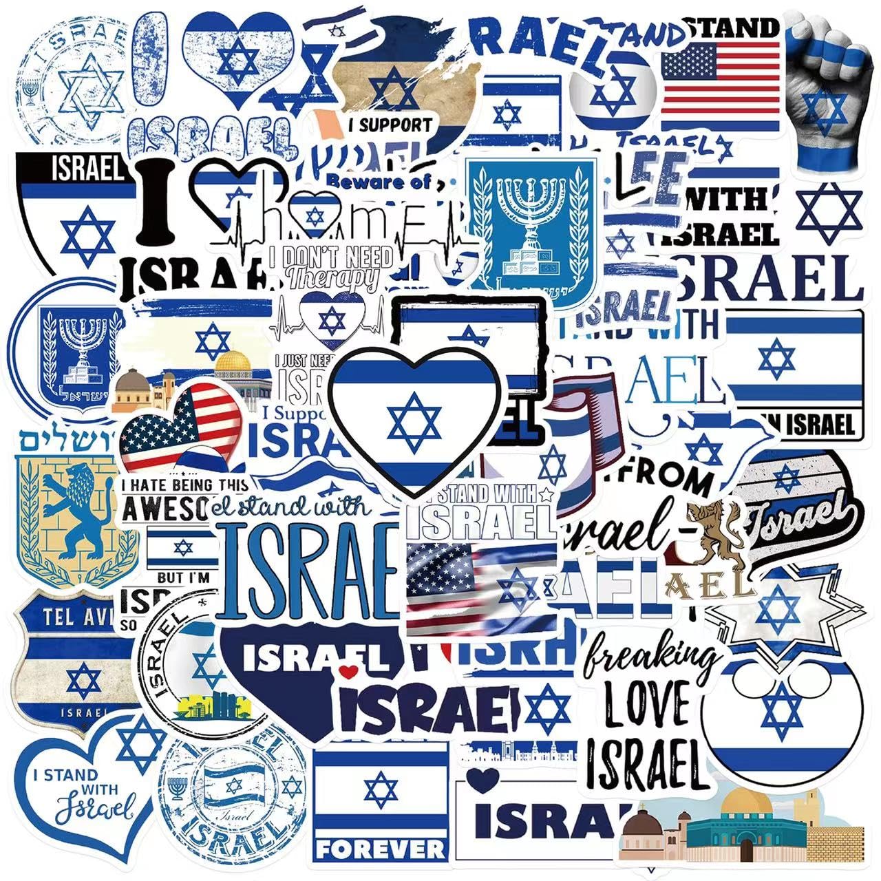 50PCS Israel Flag Stickers - Waterproof Vinyl Decals for Bumper, Car, Water Bottle - Stand with Israel Patriotic Stickers for Laptop, Notebook, Phone Case - Durable Outdoor & Indoor Use