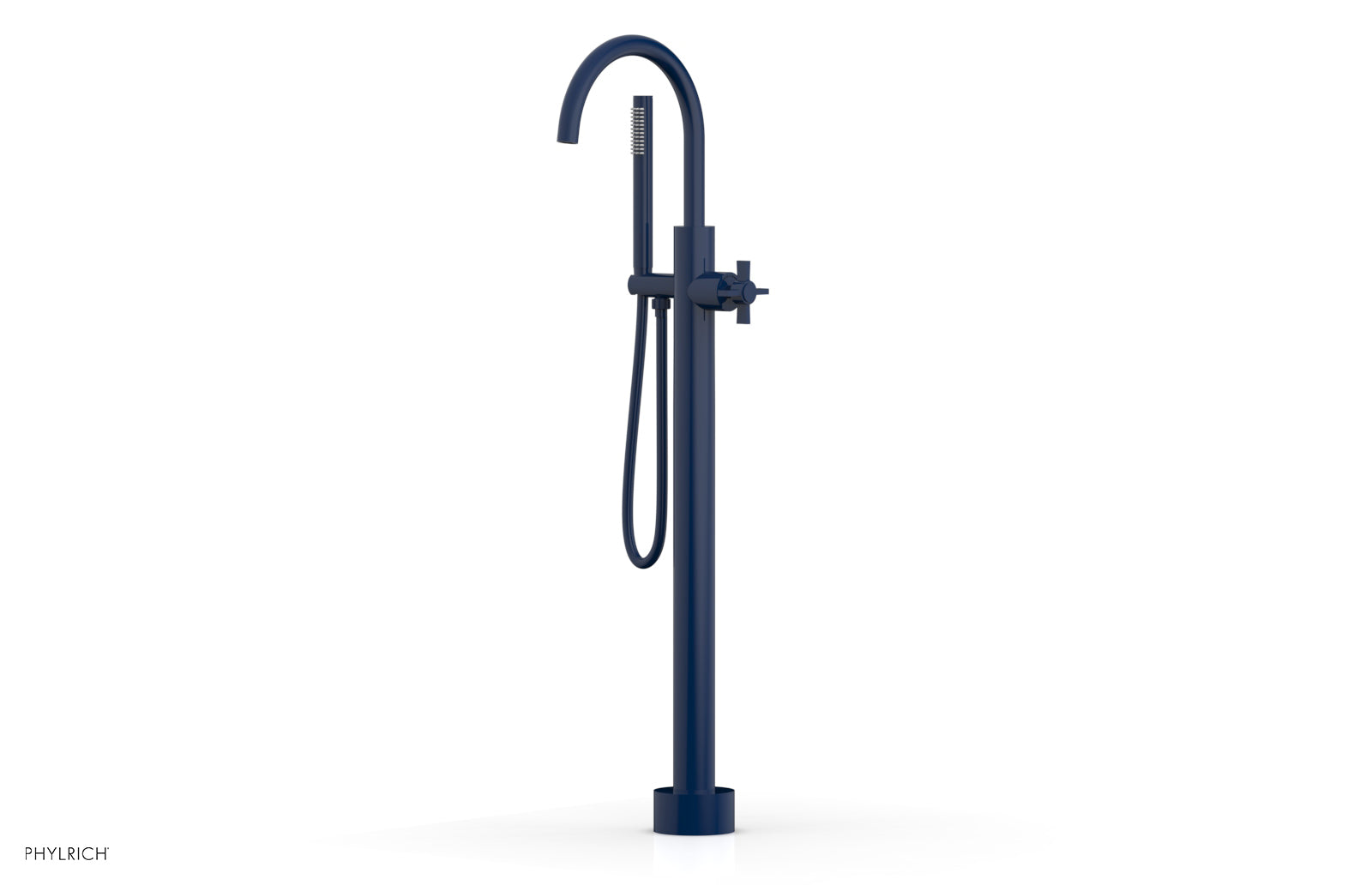 Premium Tall Floor Mount Tub Filler with Cross Handle & Hand Shower - D1314401 - Perfect for Modern Bathroom Renovations and Spa-Like Showers
