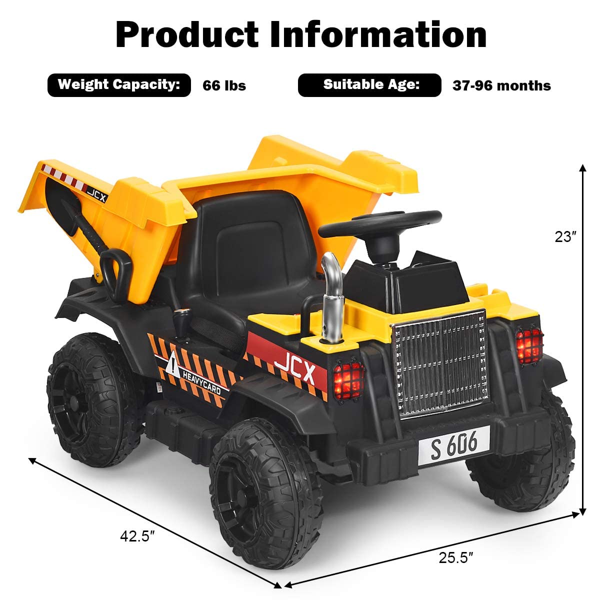 **HONEY JOY 12V Kids Ride On Dump Truck - Electric Battery-Powered Construction Toy with Remote Control, Dump Bed & Shovel, Music & LED Lights - Slow Start Safety Feature - Perfect Gift for Boys & Girls (Yellow) - Ideal for Indoor & Outdoor Play, Birthday & Holiday Gifts**