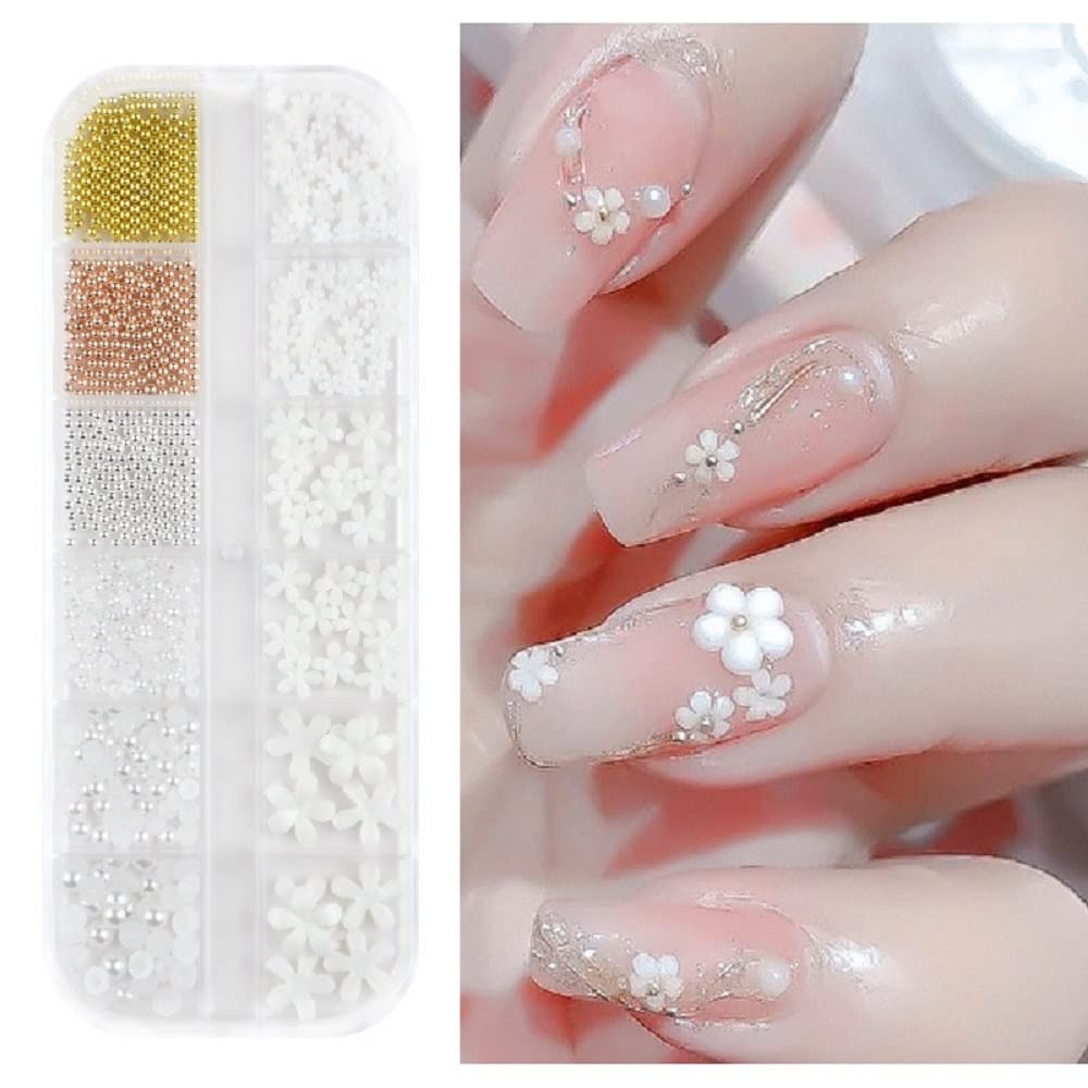 3D Resin Flat Flower Pearl Metal Beads for Nail Art - DIY Manicure Decorations & Nail Accessories - Perfect for Salon, Home Nail Design, and Party Glam Looks