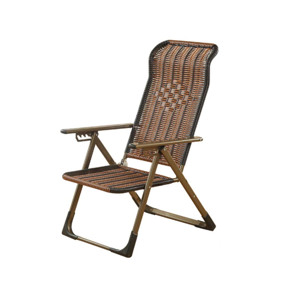 Foldable Recliner Chair with Bamboo Mat & Backrest - Portable Wicker Lounge Chair for Office, Living Room, Patio, and Summer Relaxation