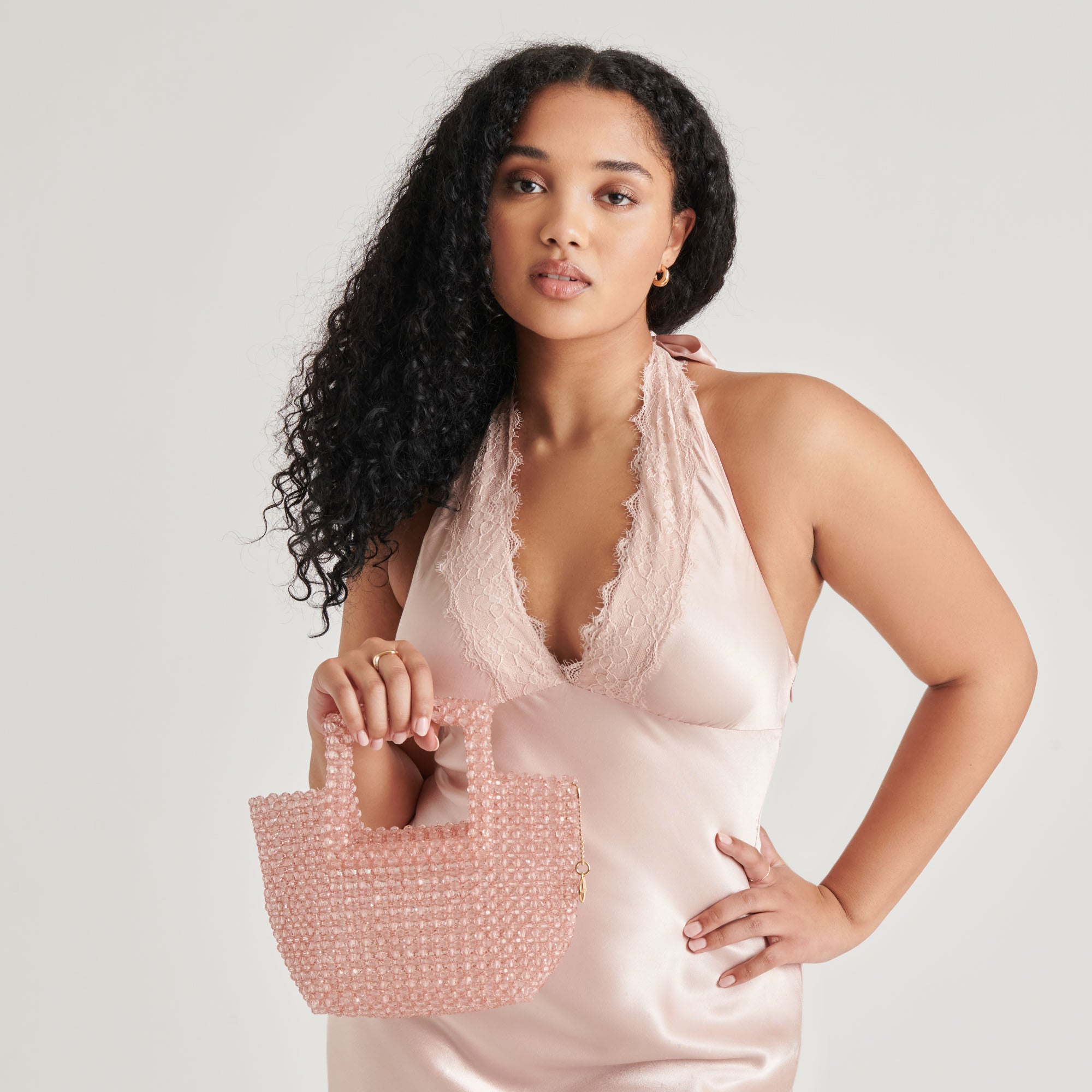 MAREL Champagne Beaded Handbag for Women - Elegant Evening Clutch Purse for Parties, Weddings & Special Occasions