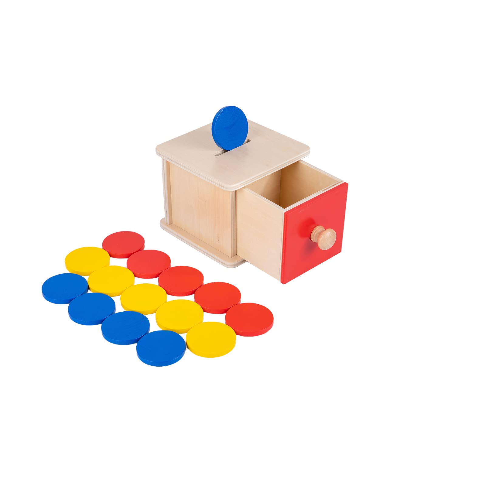 Adena Montessori Coin Lock Box - 2 in 1 Wooden Object Permanence Box with Coins for Babies 6-12 Months | Early Learning Toy for Problem Solving Skills | Perfect Gift for 1 Year Old Toddlers | Great for Montessori Classroom & Home Playtime